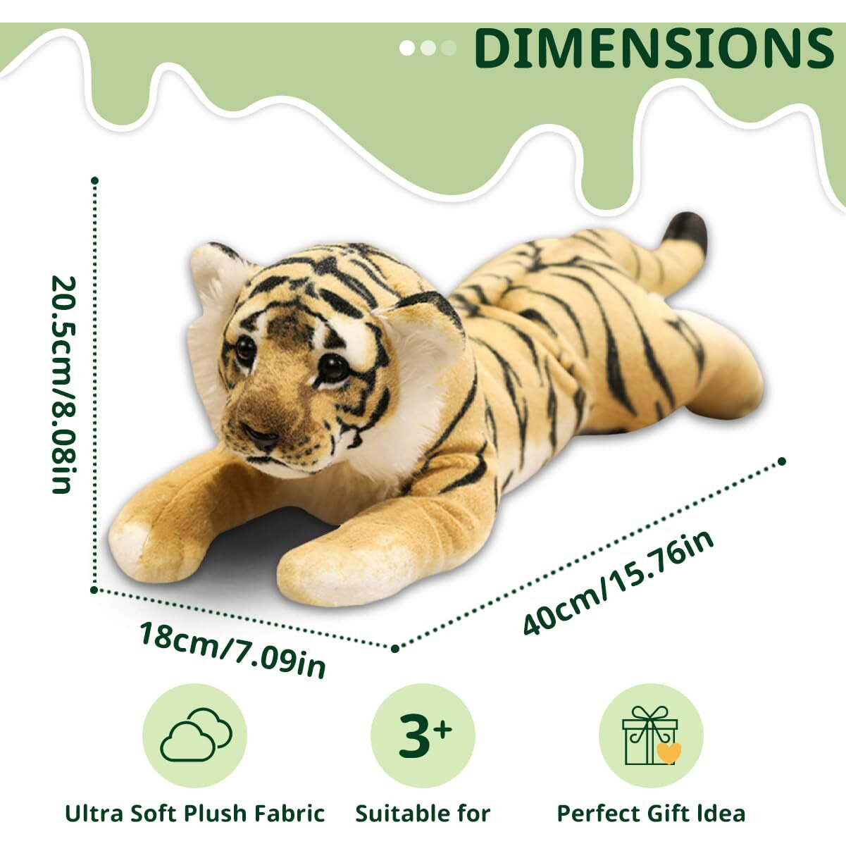 Vyusit Tiger Stuffed Animal Large Stuffed Tiger Plush Jungle Stuffed Animal Soft Baby Plush Tiger Stuffy Simulation Cute Plushie Toys Birthday Gifts For Kids Boys 16""