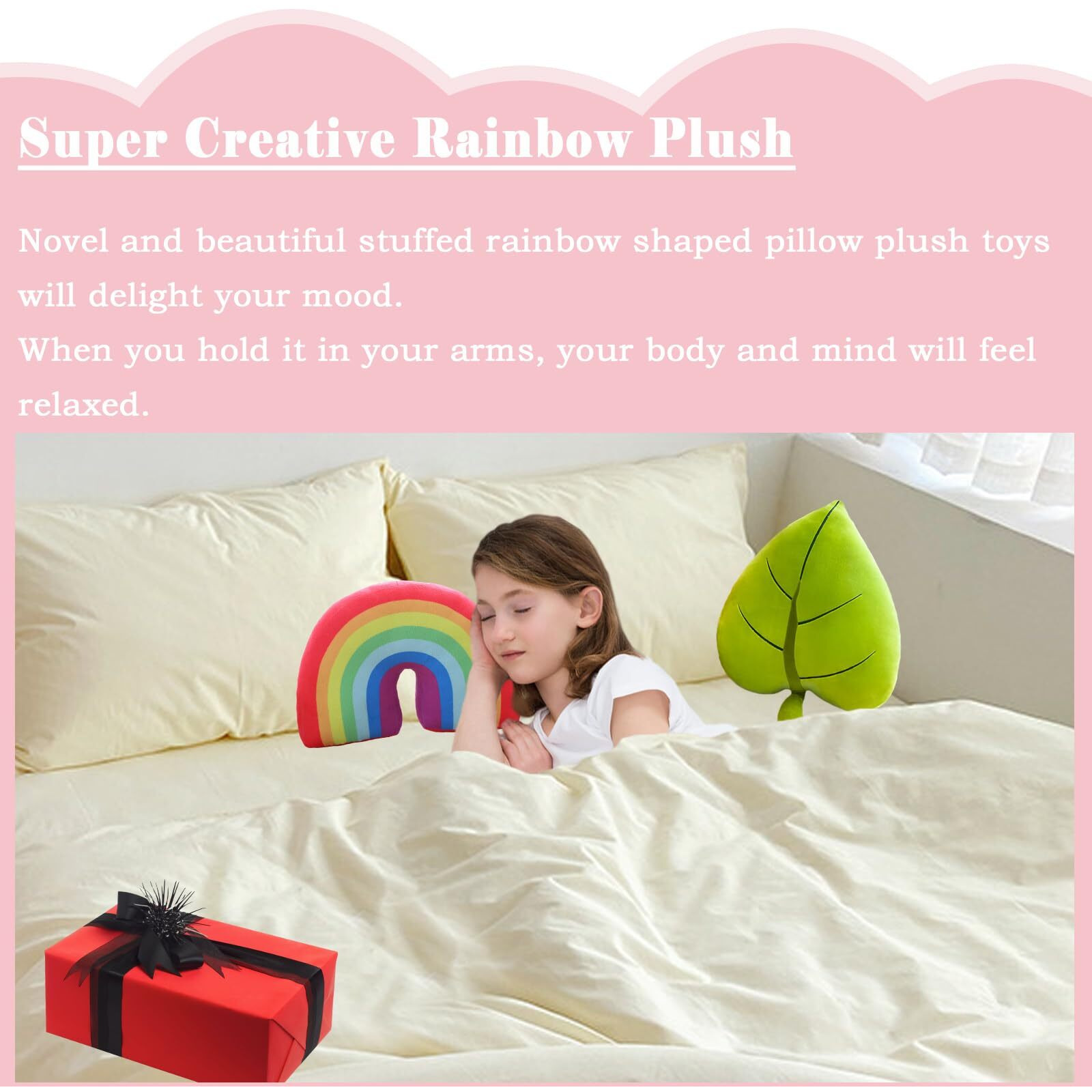 Zhidiloveyou Rainbow Pillow Plush Funny Stuffed Rainbow Shaped Decorative Cushion Toy, 13.7""
