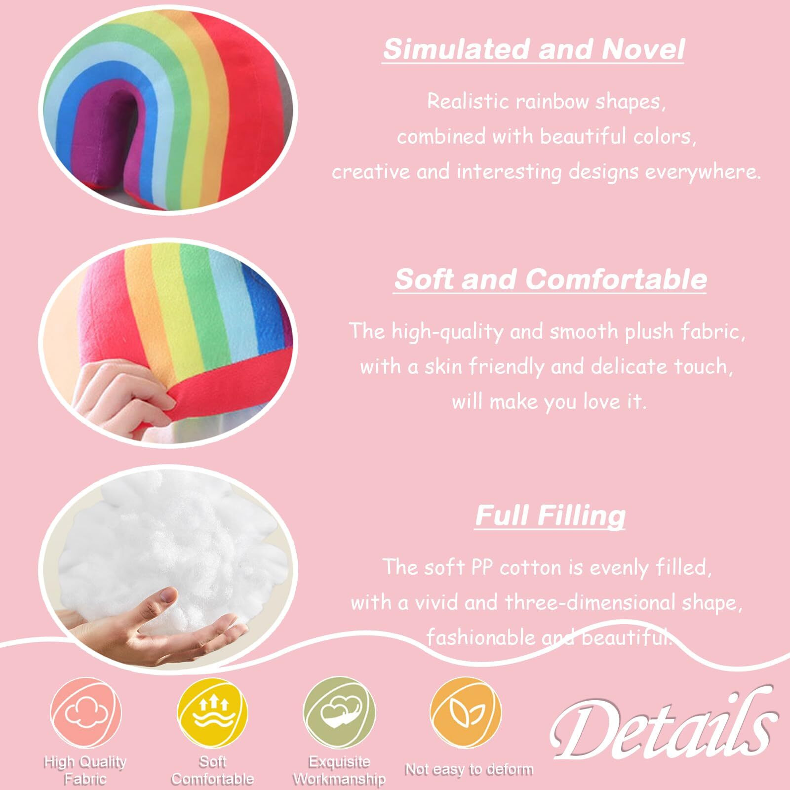 Zhidiloveyou Rainbow Pillow Plush Funny Stuffed Rainbow Shaped Decorative Cushion Toy, 13.7""