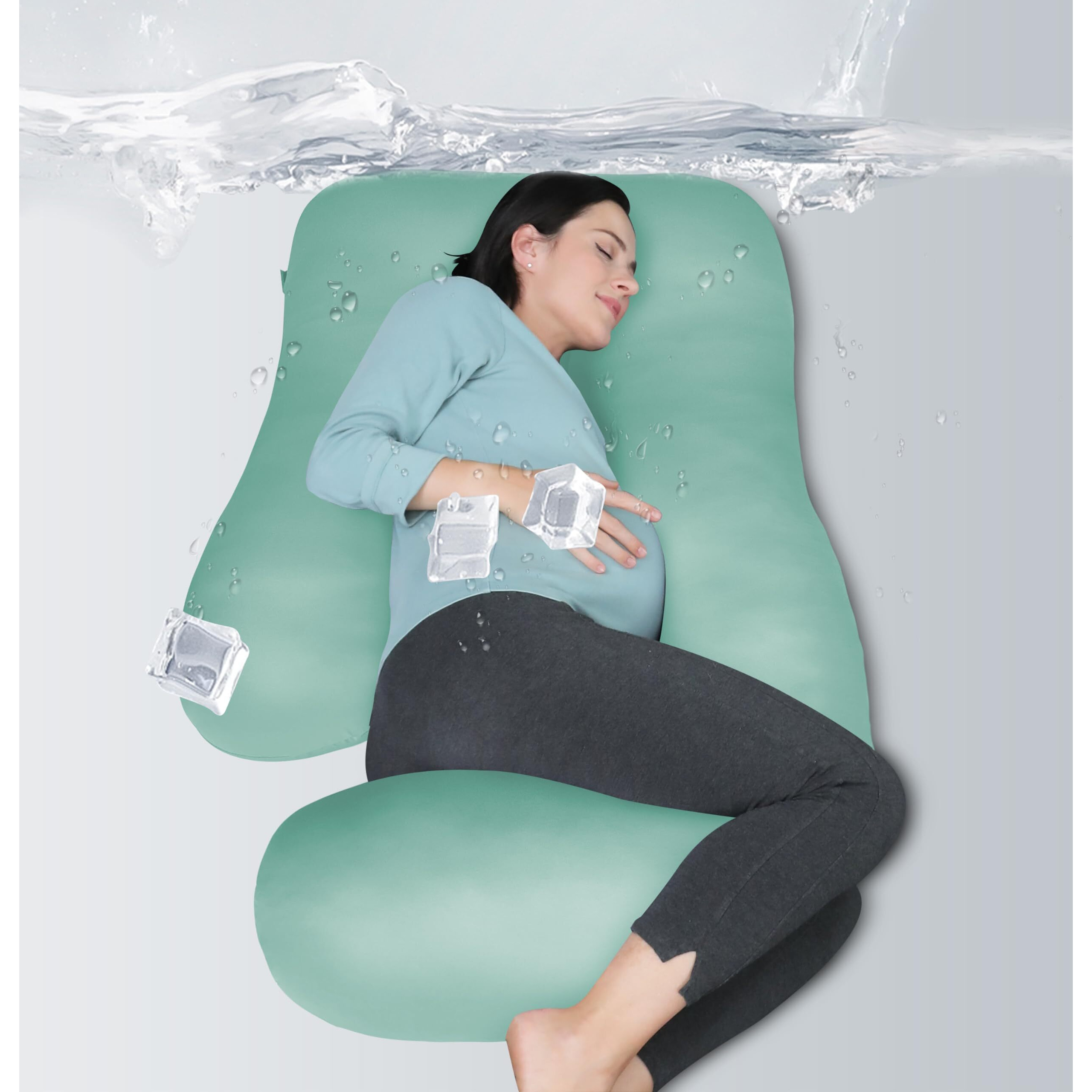 Moon Park Pregnancy Pillows For Sleeping - U Shaped Full Body Maternity Pillow With Removable Cover - Support For Back, Legs, Belly, Hips - 57 Inch - Turqouise - Cooling Cover