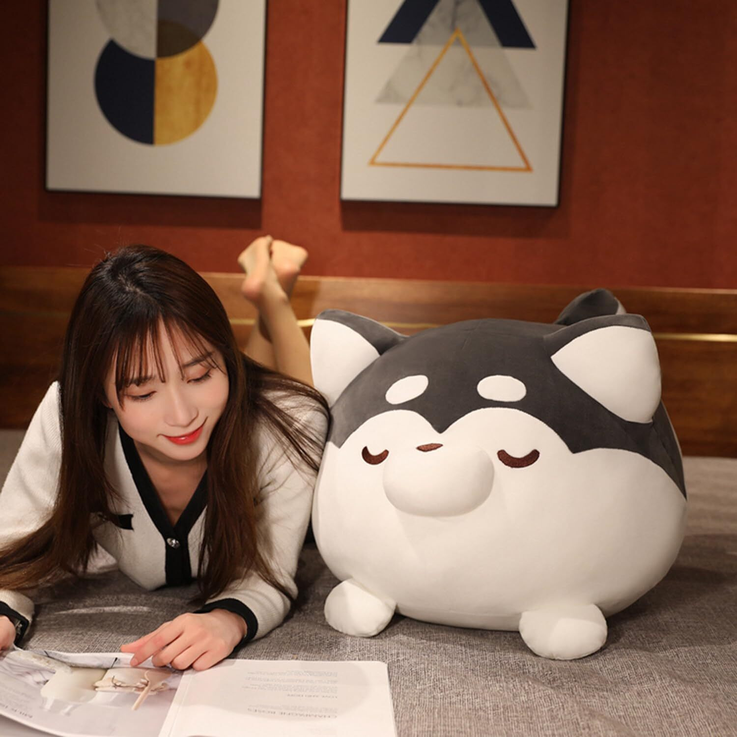 Tongsong Plush Husky Stuffed Animal Husky Dog Hugging Pillow Cuddly Husky Plushies Dog Toy Husky Huggable Anime Husky Gifts For Kids And Lovers In Birthday, Valentines (Black, 20 Inch)
