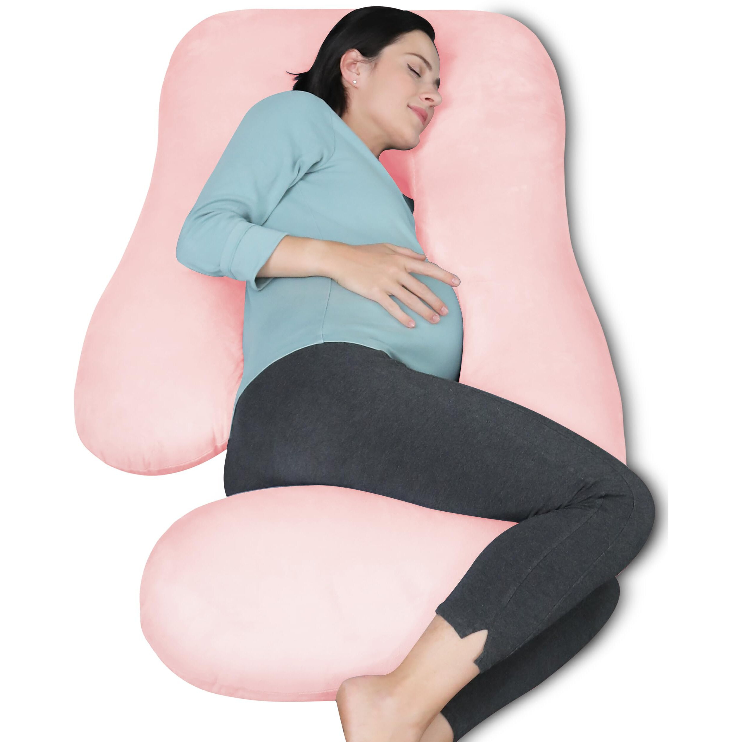 Moon Park Pregnancy Pillows For Sleeping - U Shaped Full Body Maternity Pillow With Removable Cover - Support For Back, Legs, Belly, Hips - 57 Inch Pregnancy Pillow For Women - Pink