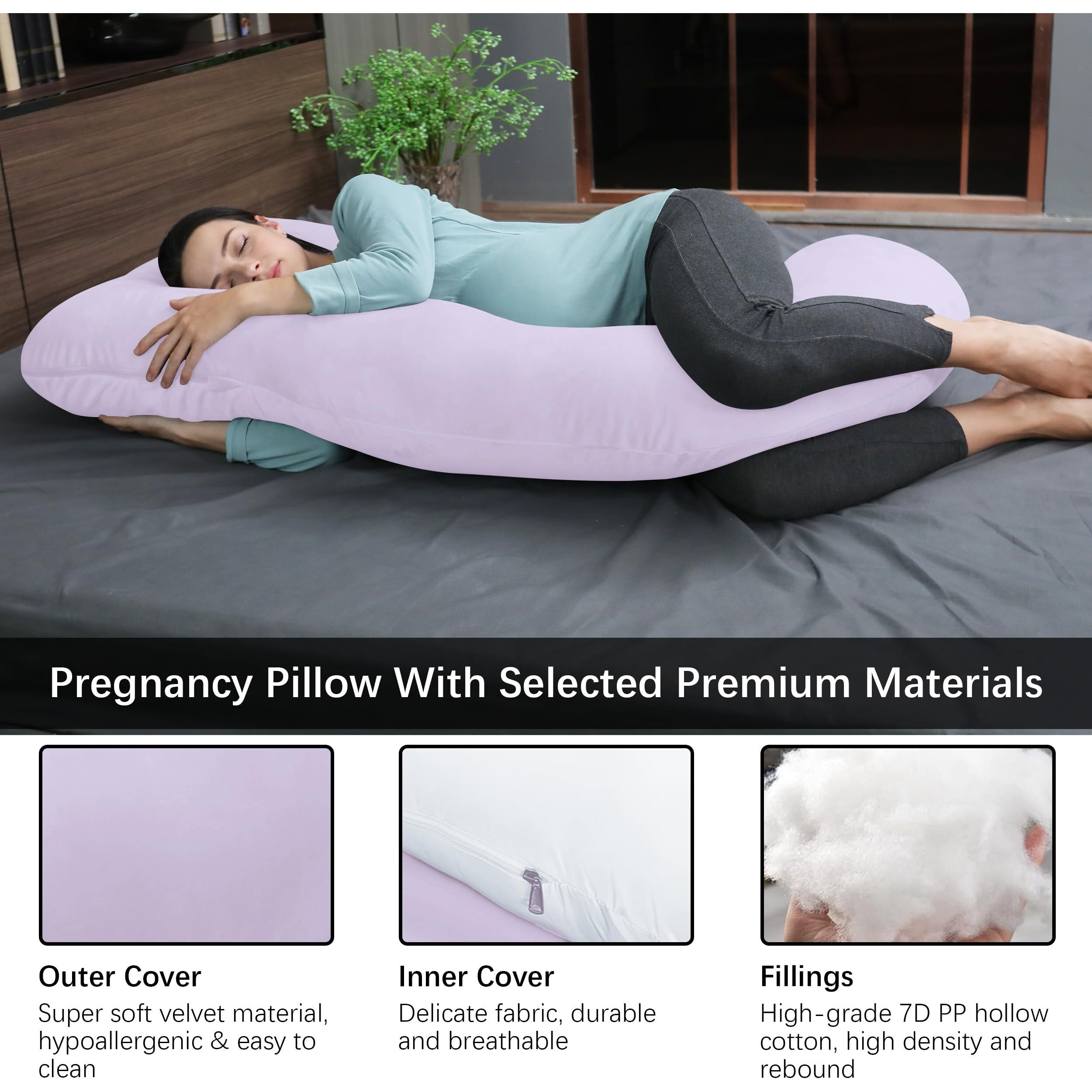 Moon Park Pregnancy Pillows For Sleeping - U Shaped Full Body Maternity Pillow With Removable Cover - Support For Back, Legs, Belly, Hips - 65 Inch - Purple