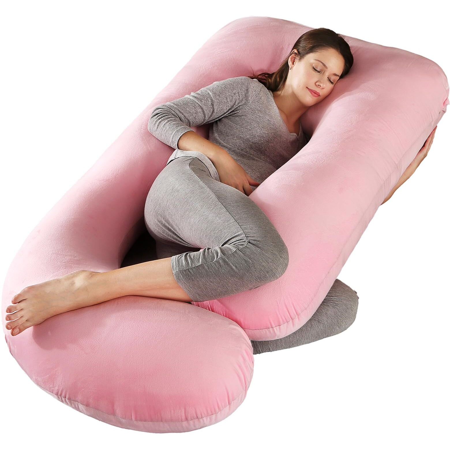 Battop Pregnancy Pillows For Sleeping- Ultra Soft Full Body Maternity Pillow, U-Shaped Pregnancy Pillow For Side Sleepers With Removable Cover, Supports Back, Hips, Belly & Legs (Pale Pink)
