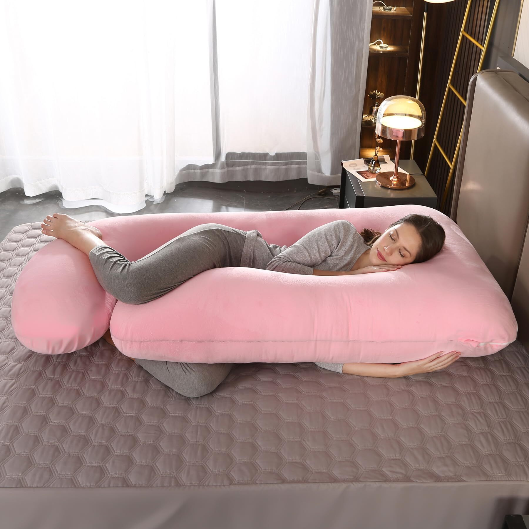 Battop Pregnancy Pillows For Sleeping- Ultra Soft Full Body Maternity Pillow, U-Shaped Pregnancy Pillow For Side Sleepers With Removable Cover, Supports Back, Hips, Belly & Legs (Pale Pink)