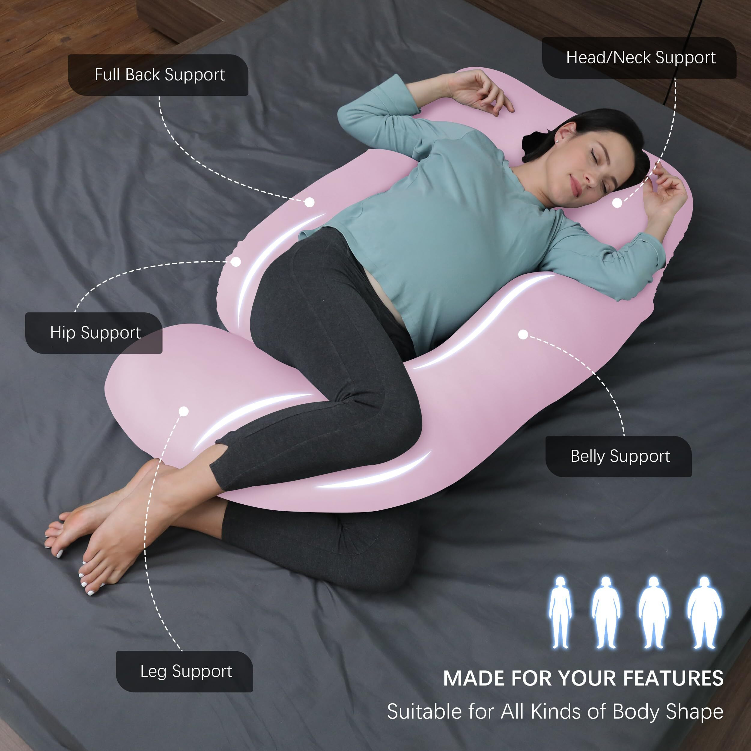 Moon Park Pregnancy Pillows For Sleeping - U Shaped Full Body Maternity Pillow With Removable Cover - Support For Back, Legs, Belly, Hips - 57 Inch - Purple - Cooling Cover