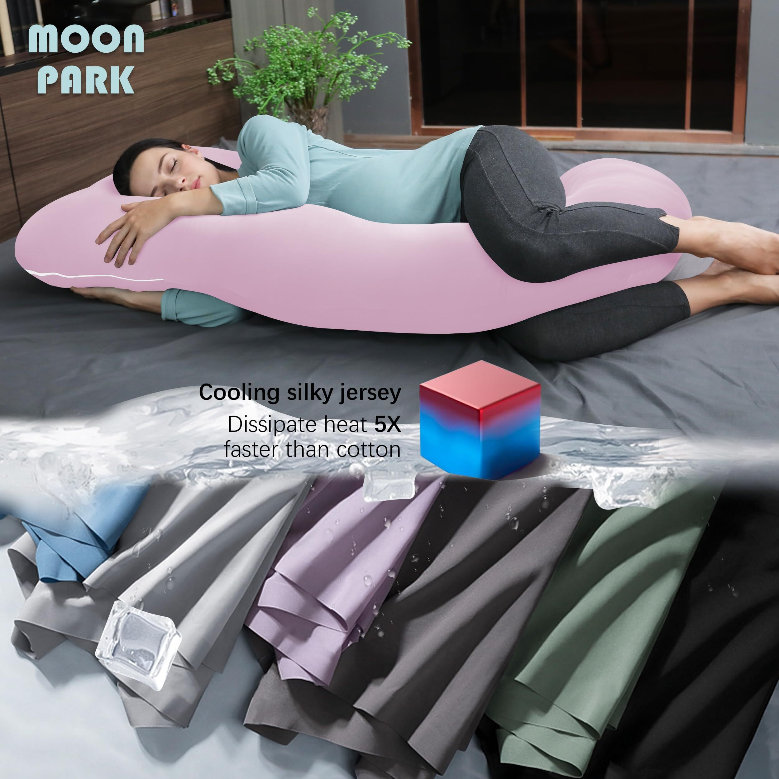 Moon Park Pregnancy Pillows For Sleeping - U Shaped Full Body Maternity Pillow With Removable Cover - Support For Back, Legs, Belly, Hips - 57 Inch - Purple - Cooling Cover
