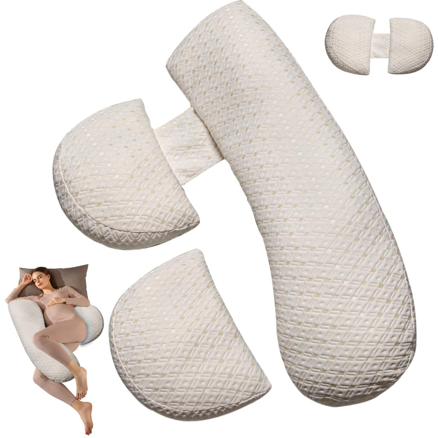Pregnancy Pillow, Maternity Pillow With Detachable & Adjustable Pillow Cover, Full Body Pillow For Adults Sleeping, Support For Back, Belly, Legs, Hips, Pregnancy Must Haves