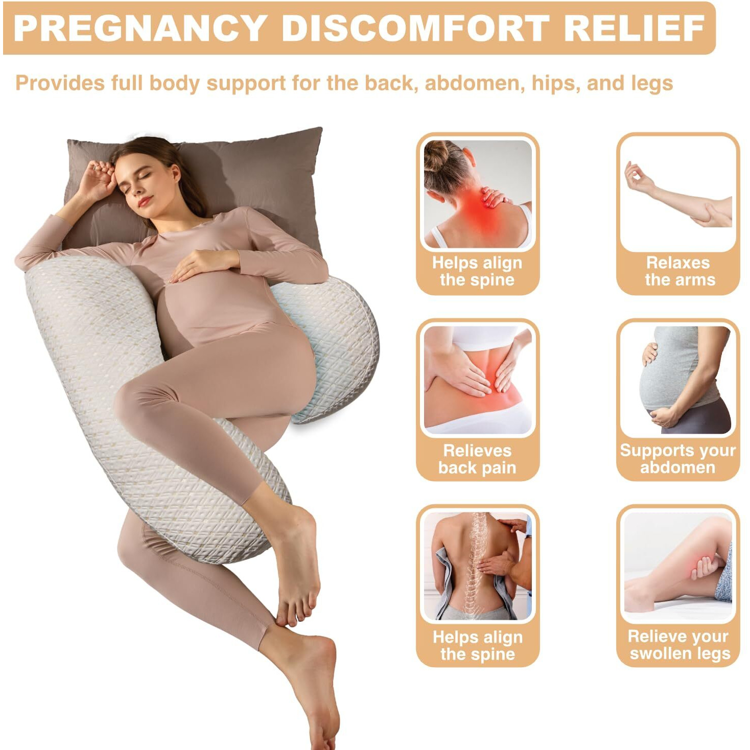 Pregnancy Pillow, Maternity Pillow With Detachable & Adjustable Pillow Cover, Full Body Pillow For Adults Sleeping, Support For Back, Belly, Legs, Hips, Pregnancy Must Haves