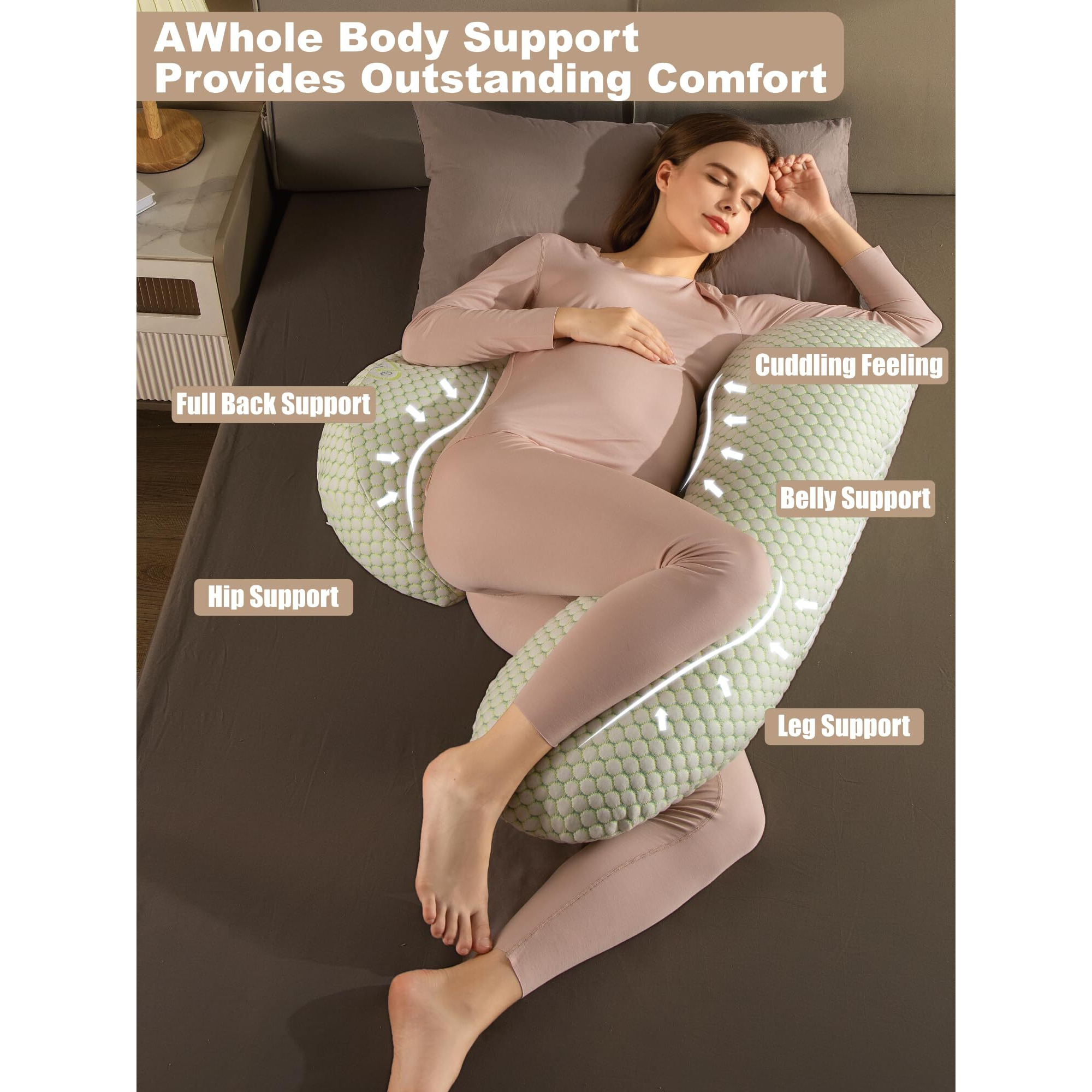 Pregnancy Pillow, Maternity Pillow With Detachable & Adjustable Pillow Cover, Full Body Pillow For Adults Sleeping, Support For Back, Belly, Legs, Hips, Pregnancy Must Haves