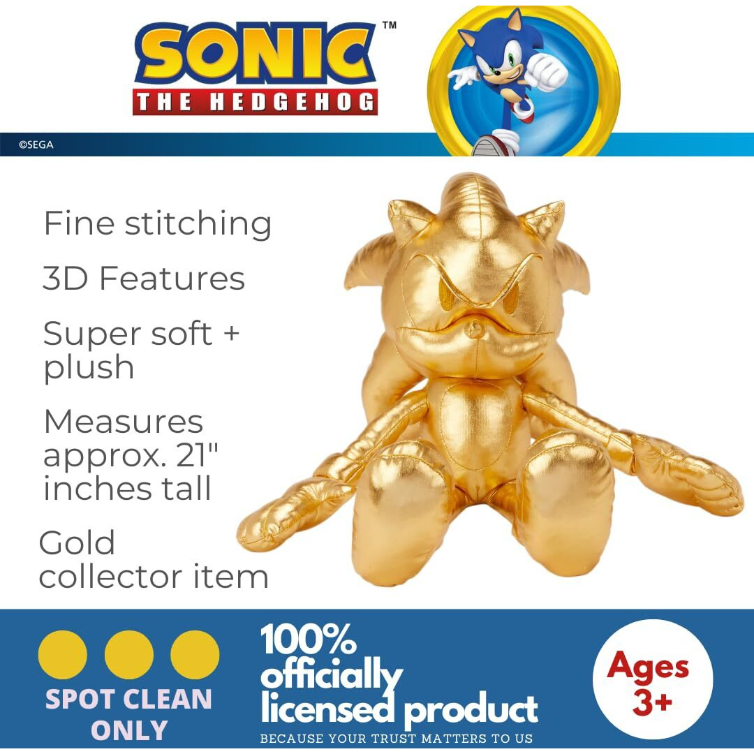 Franco Sonic The Hedgehog Anime 24K Gold Kids Bedding Super Soft Plush Cuddle Pillow Buddy, One Size, (Officially Licensed Product)