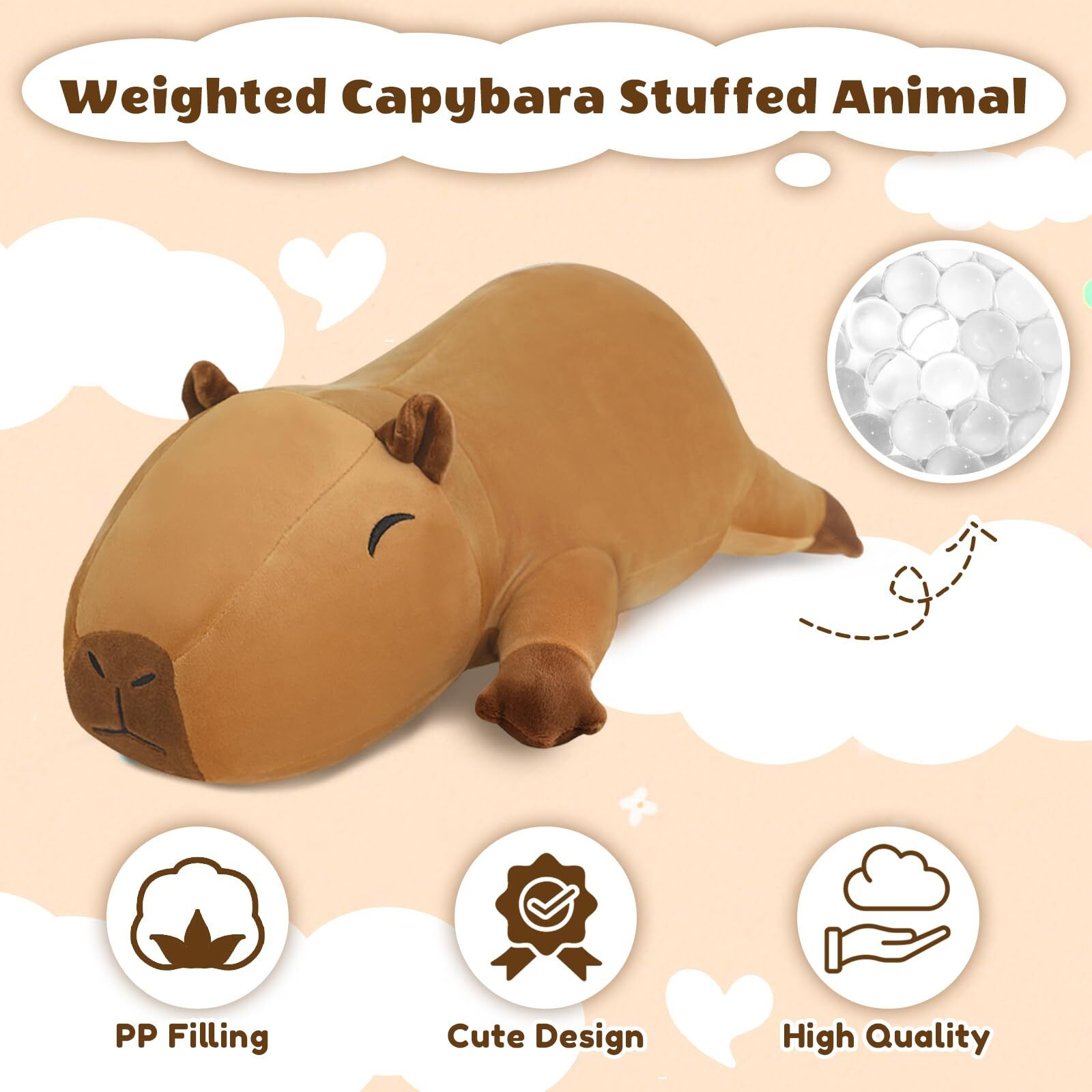 Finebee Weighted Capybara Stuffed Animals, Cute Weighted Capybara Plush, Soft Stuffed Weighted Plushie Pillow Gifts For Girls Boys(13.8"" 1.6Lbs)