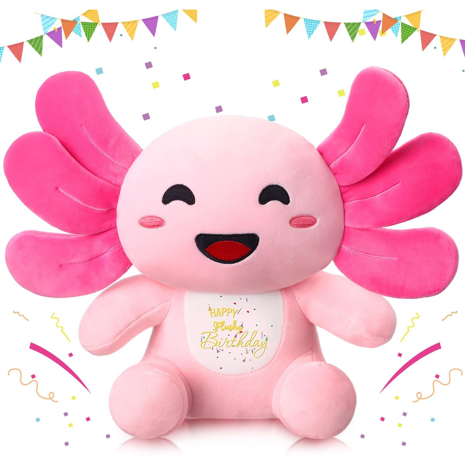 Hydren 10 Inch Happy Plushy Birthday Pink Axolotl Gift Soft Cute Stuffed Animal Pillow Kawaii Gifts For Kids Girls Christmas Party Favor Bedroom Home Decor