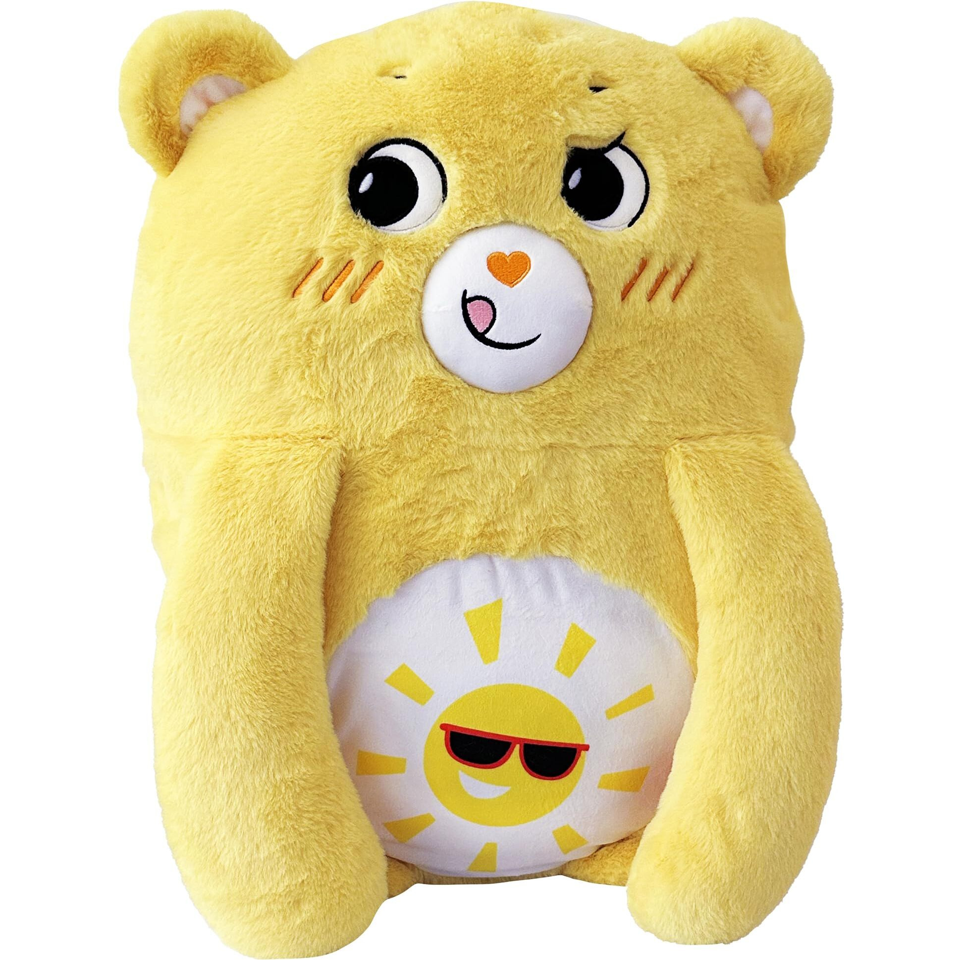 Happy Nappers Care Bears Pillow Pocket Pal - Funshine Bear - Plush Character Pillow Case, Animal Cover W/Weighted Paws, Kids Soft Huggable Companion