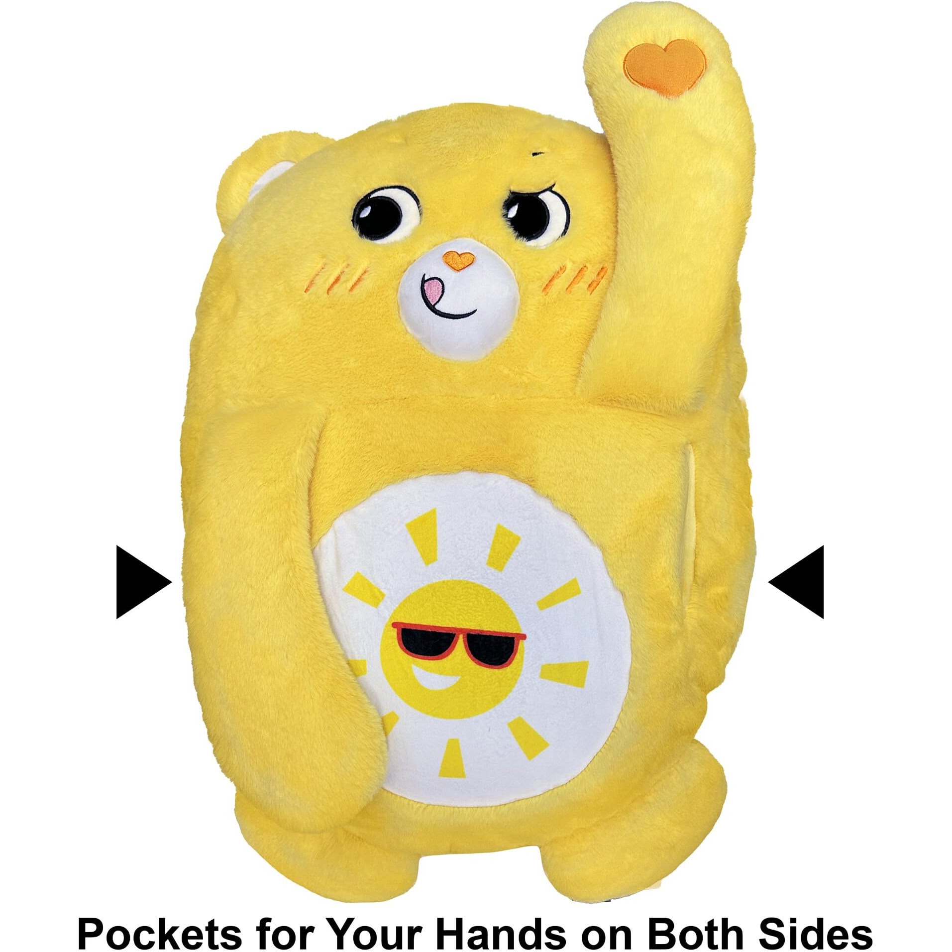 Happy Nappers Care Bears Pillow Pocket Pal - Funshine Bear - Plush Character Pillow Case, Animal Cover W/Weighted Paws, Kids Soft Huggable Companion