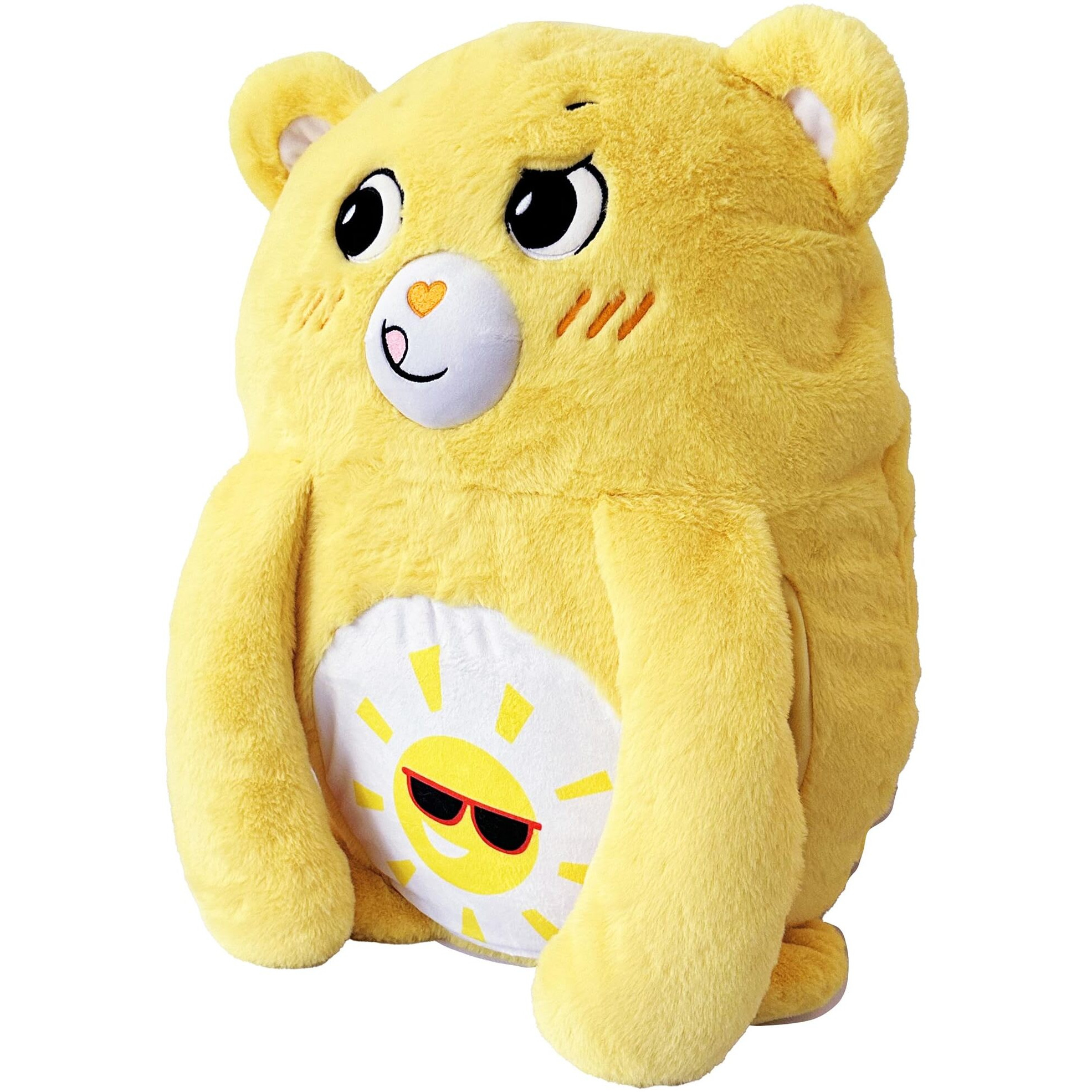 Happy Nappers Care Bears Pillow Pocket Pal - Funshine Bear - Plush Character Pillow Case, Animal Cover W/Weighted Paws, Kids Soft Huggable Companion