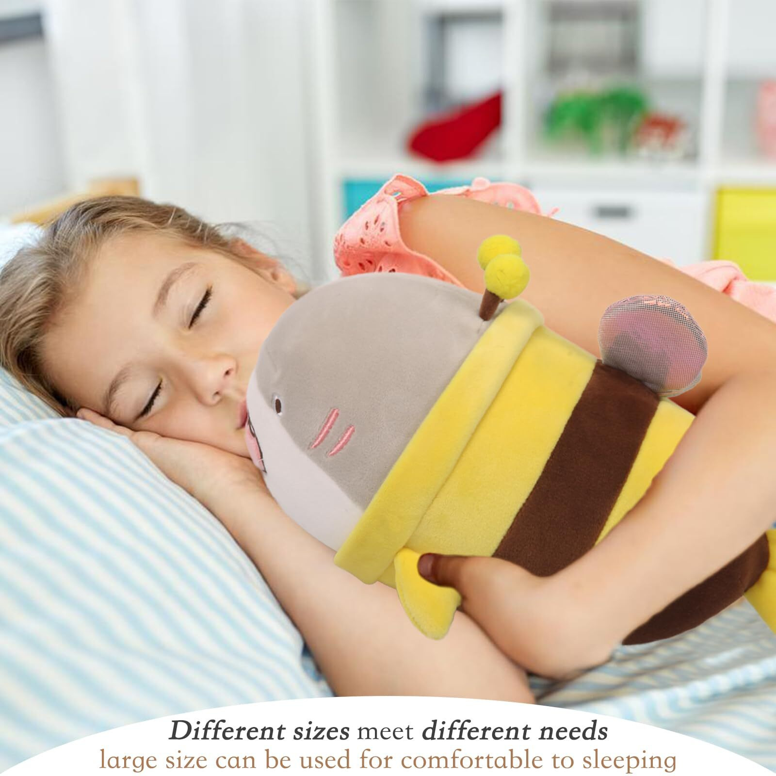 Arelux 10In Bee Plush Pillow Stuffed Animal,Fuzzy Yellow Honeybee Shark Plushie Doll Pillow,Stuffed Shark Pillow,Soft Anime Bee Pillow Toy Friends Family Member