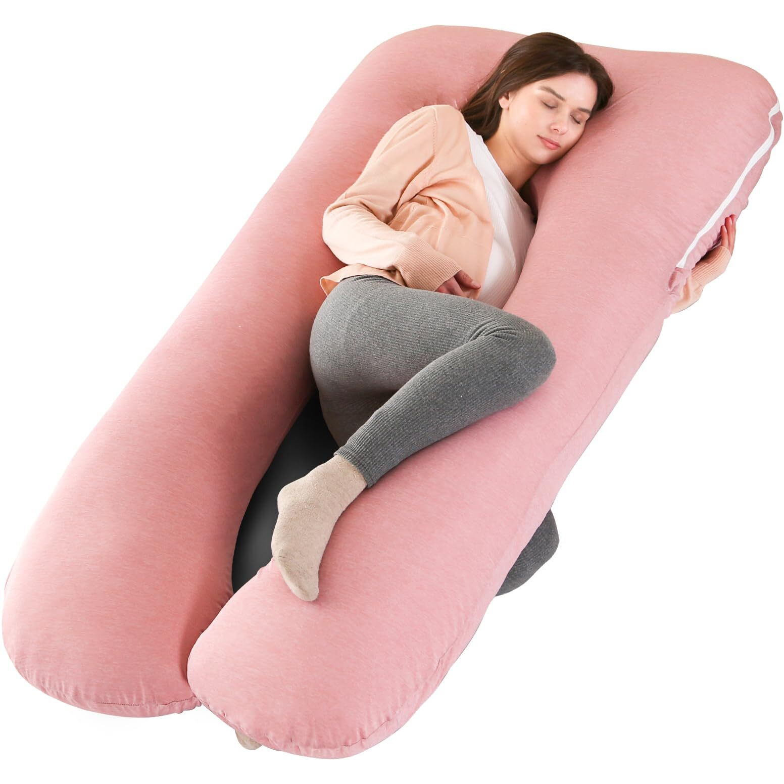 Amagoing Cooling Pregnancy Pillow For Sleeping, U Shaped Maternity Full Body Pillow For Women With Hip, Leg, Back Pain Support, Removable Cooling Cover Included (Pink)