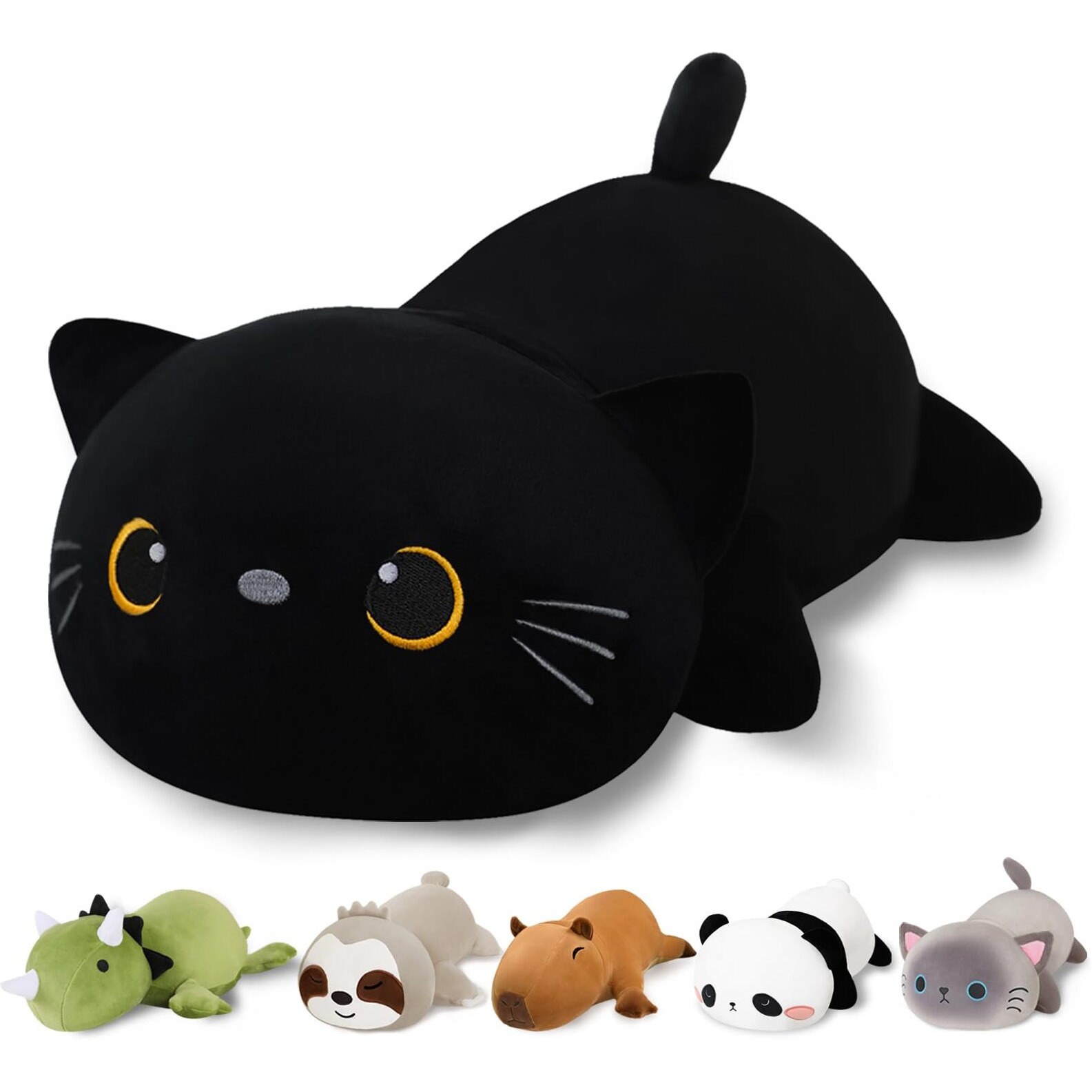 Finebee Weighted Black Cat Stuffed Animals, Cute Weighted Black Cat Plush, Soft Stuffed Weighted Plushie Pillow Gifts For Girls Boys(23.6"" 3.1Lbs)