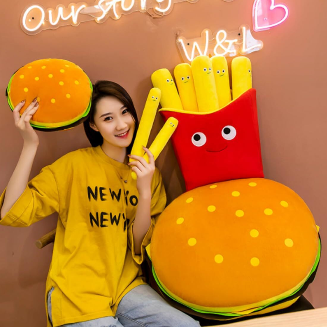 Ophrbu Hamburger Plush Pillow Funny Hamburger Bread Stuffed Pillow Soft Food Plushie Throw Pillow Stuffed Animal Toy For Kids Adults Gift Home Decor. (Hamburg, 12"")