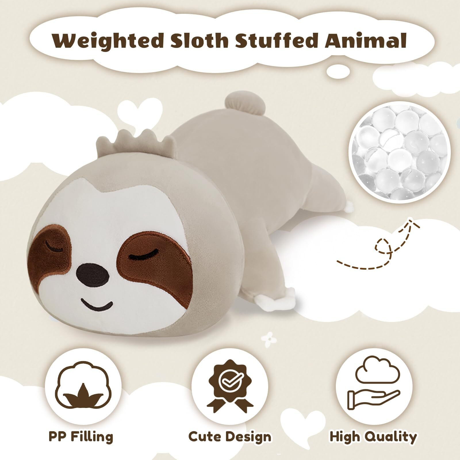 Finebee Weighted Sloth Stuffed Animals, Cute Weighted Sloth Plush, Soft Stuffed Weighted Plushie Pillow Gifts For Girls Boys(9.8"" 0.8Lbs)