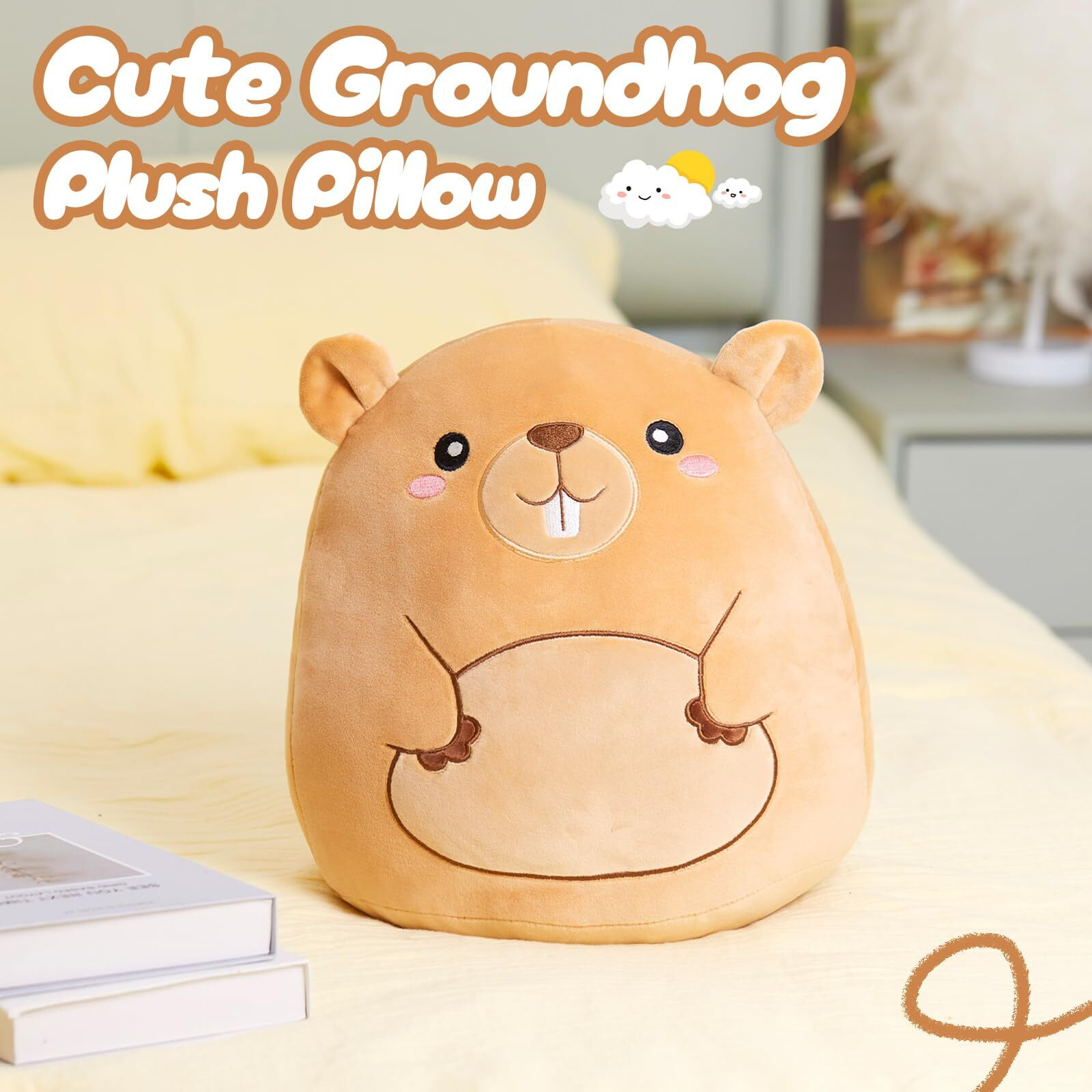 Athionsu 12-Inch Groundhog Plush Pillow Cute Stuffed Animal Cushion For Toddler Kids And Boys, Soft And Squishy Groundhog Plush Toy Pillow Forroom Decor