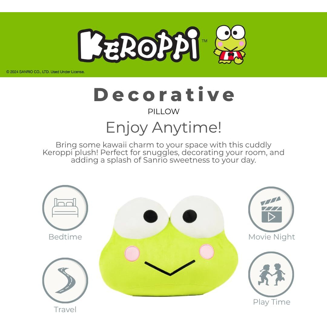 Franco Bedding Super Soft Plush Decorative Pillow, Keroppi Smiles