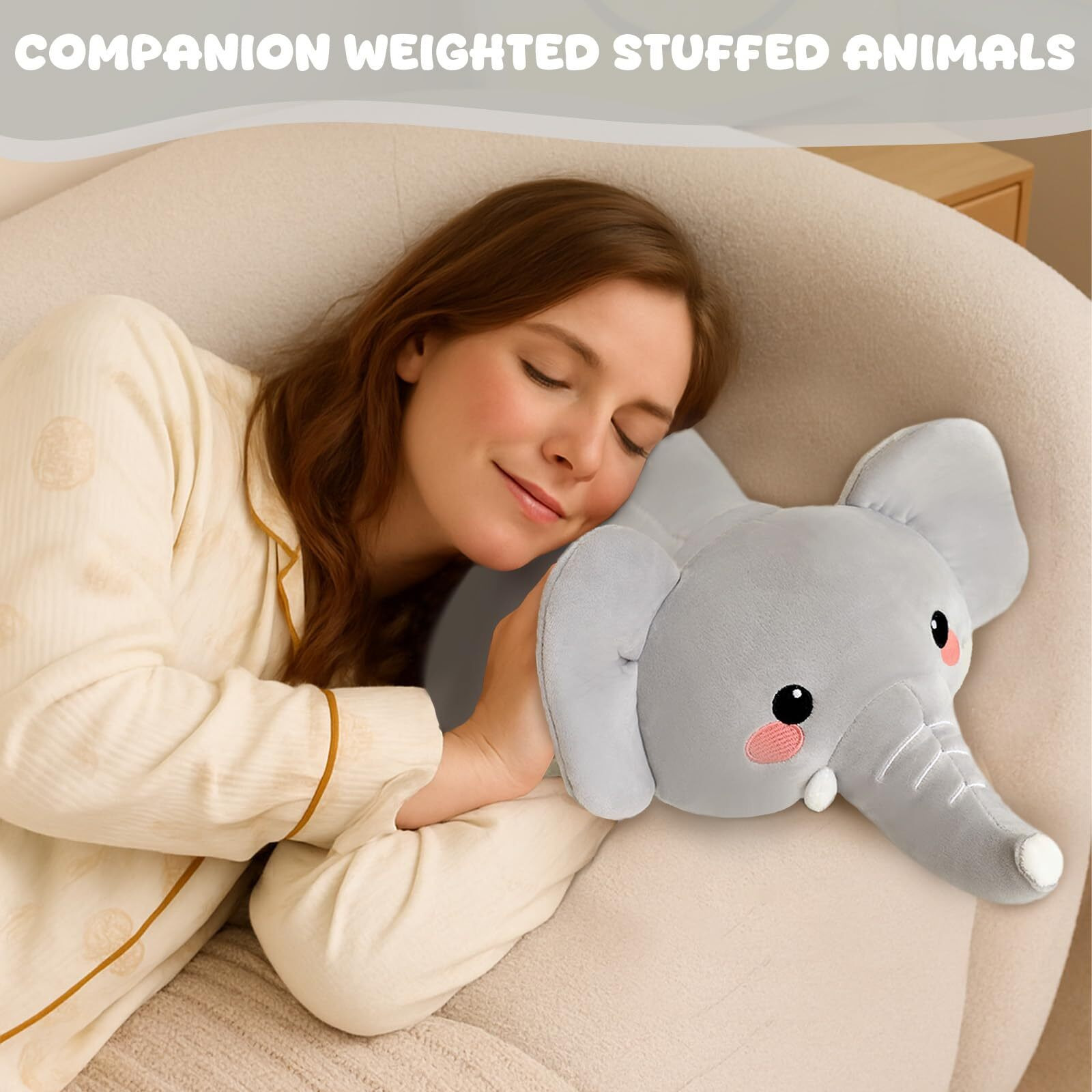 Toysym Weighted Stuffed Animals, 3.74 Lbs Elephant Stuffed Animal With Weighted Beads, Cute Plush Toy Pillow Gifts For Adults Kids Boys Girls