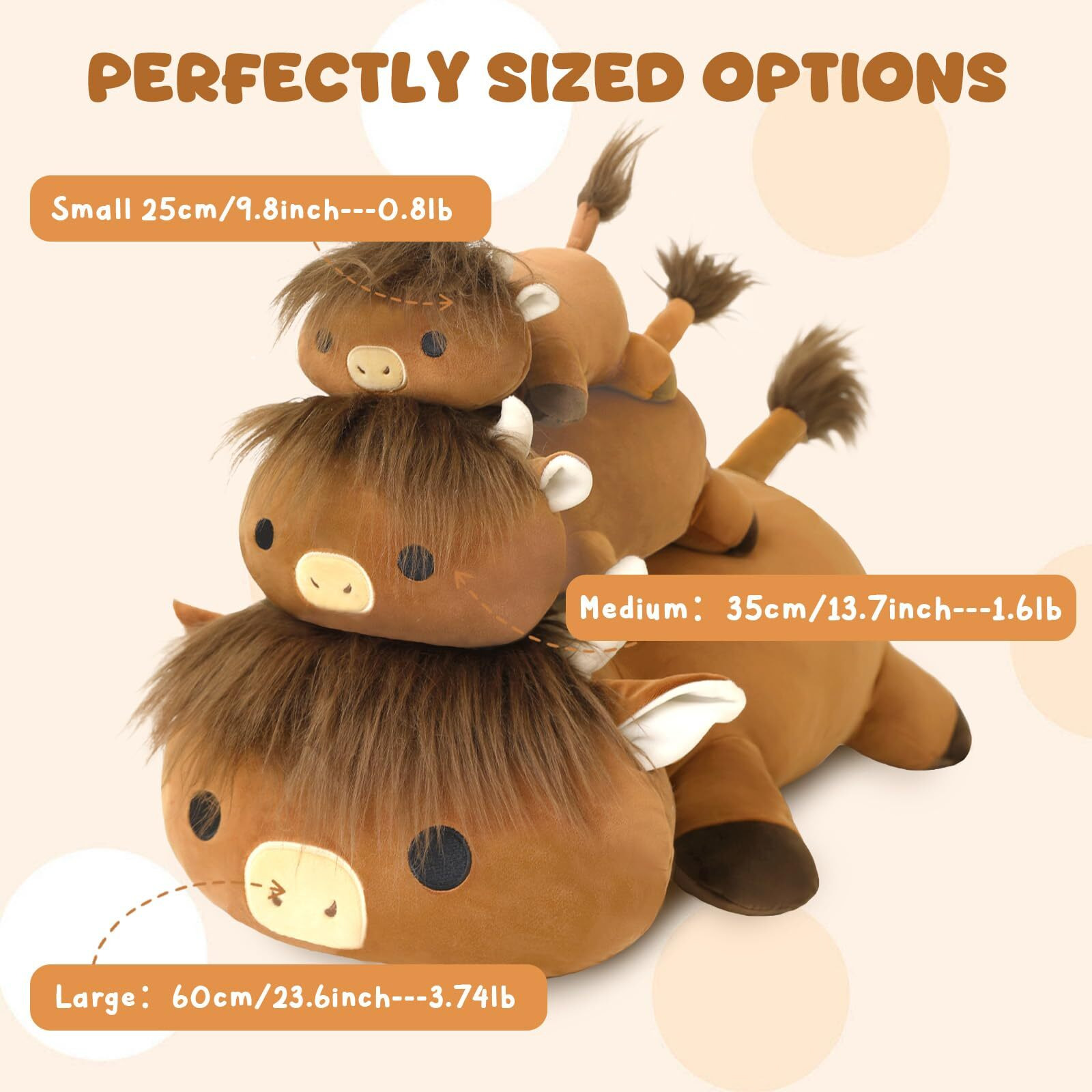 Toysym Weighted Stuffed Animals, Highland Cow Stuffed Animal With Weighted Beads, Cute Plush Toy Pillow Gifts For Adults Kids Boys Girls