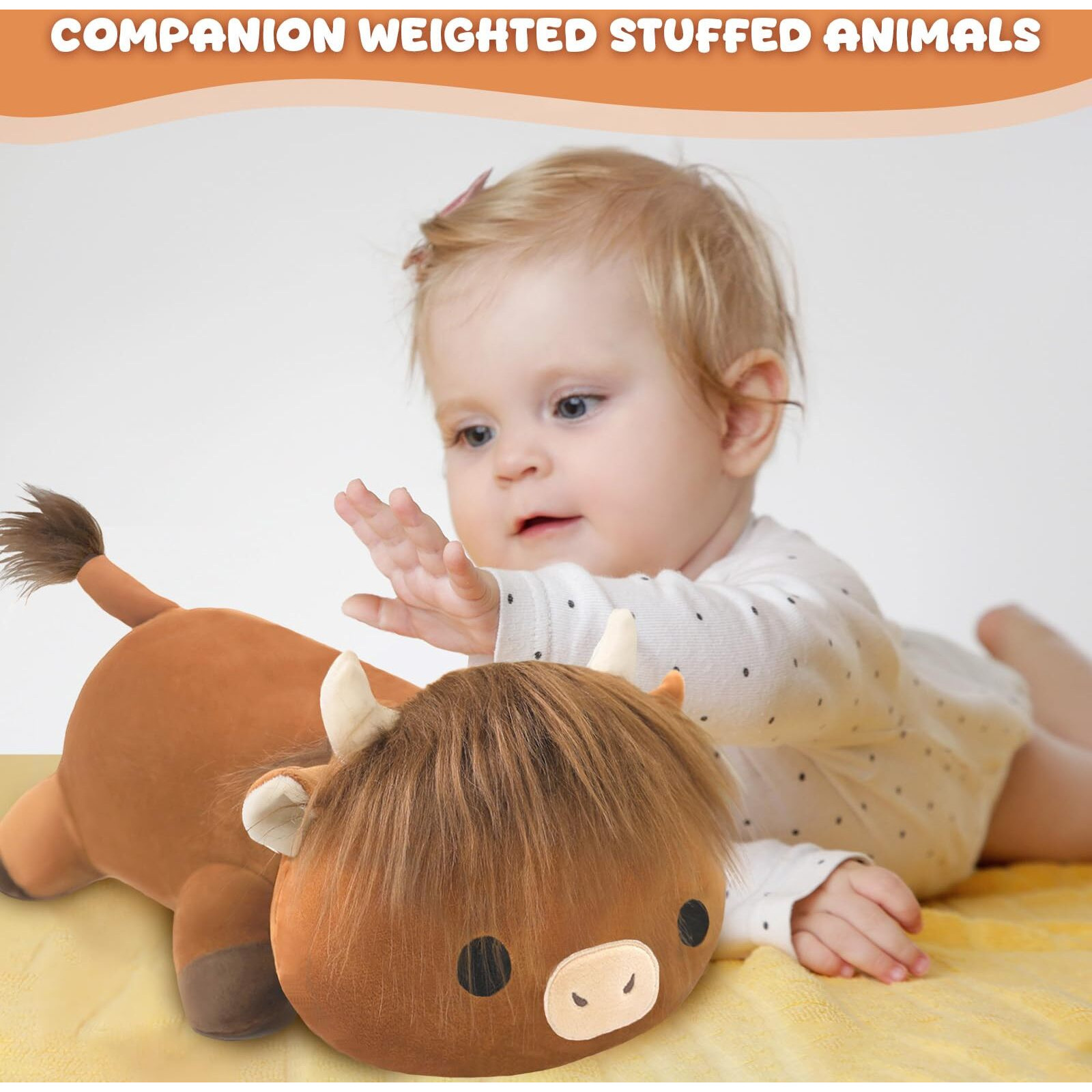 Toysym Weighted Stuffed Animals, Highland Cow Stuffed Animal With Weighted Beads, Cute Plush Toy Pillow Gifts For Adults Kids Boys Girls