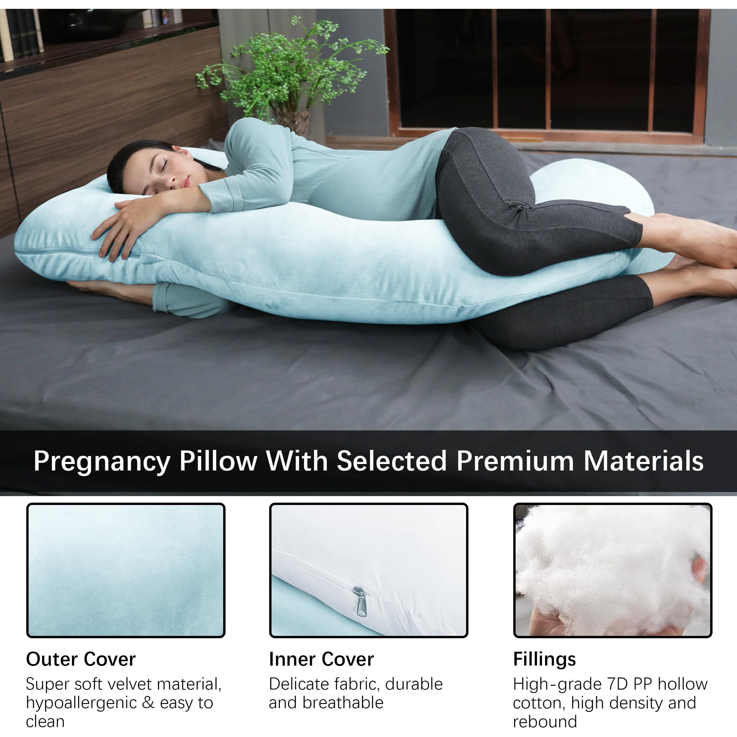 Moon Park Pregnancy Pillows For Sleeping - U Shaped Full Body Maternity Pillow With Removable Cover - Support For Back, Legs, Belly, Hips - 57 Inch Pregnancy Pillow For Women - Aqua