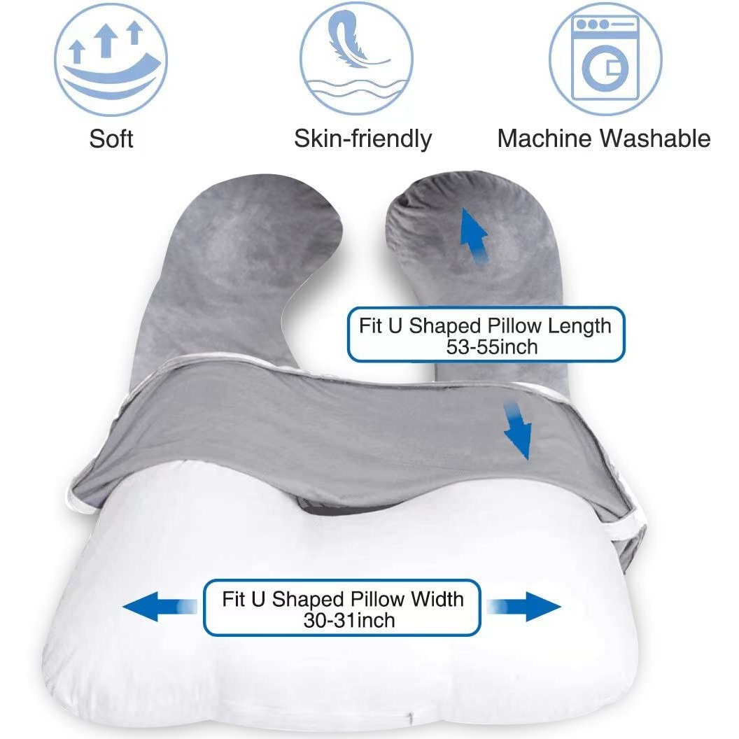 Moon Pine Pregnancy Pillow Cover, U Shaped Body Pillow Cover Only, Velvet Replacement Pillow Case, Fit For 55"&quotX 31"" Maternity Pillow (Dark Grey)