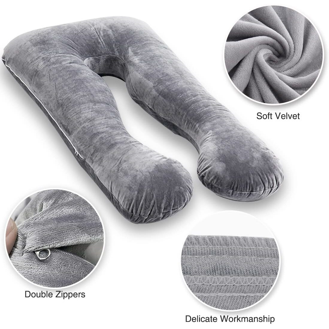 Moon Pine Pregnancy Pillow Cover, U Shaped Body Pillow Cover Only, Velvet Replacement Pillow Case, Fit For 55"&quotX 31"" Maternity Pillow (Dark Grey)
