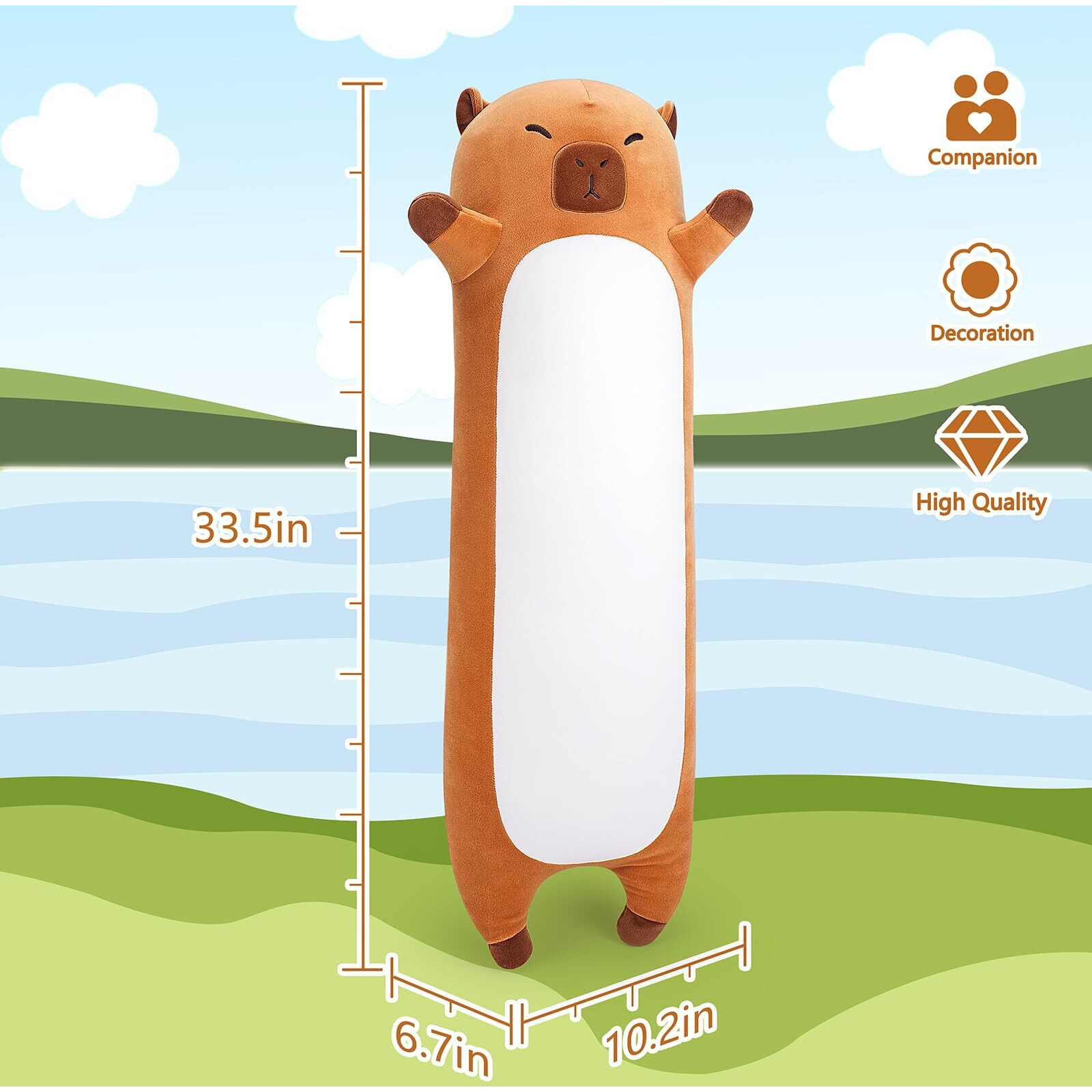 Sprinqdawin Large Capybara Stuffed Animal,33.5    Long Capybara Plush,Cute Plushies Animal Body Pillow,Kawaii Big Plush Toy Animals Gifts,Animals Sleeping Hugging Pillow Cushion For Kids Adults Birthday