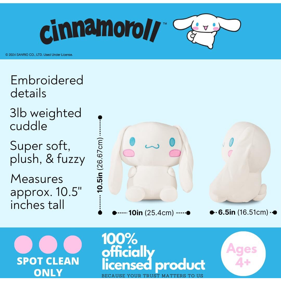 Franco Calm Cinnamoroll Bedding Super Soft Calming 3Lb Weighted Cuddle Pillow Buddy, Comfort Pillow, (Officially Licensed Product)