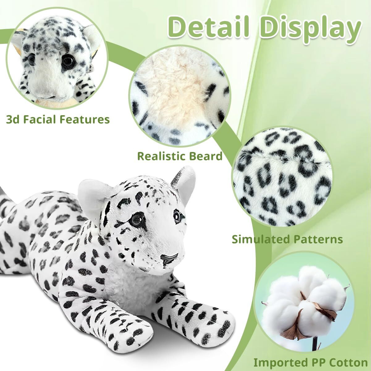 Vyusit Snow Leopard Plush Giant White Snow Leopard Stuffed Animals Large Cute Soft Realistic Plush Toys Birthday For Girls Kids 24""
