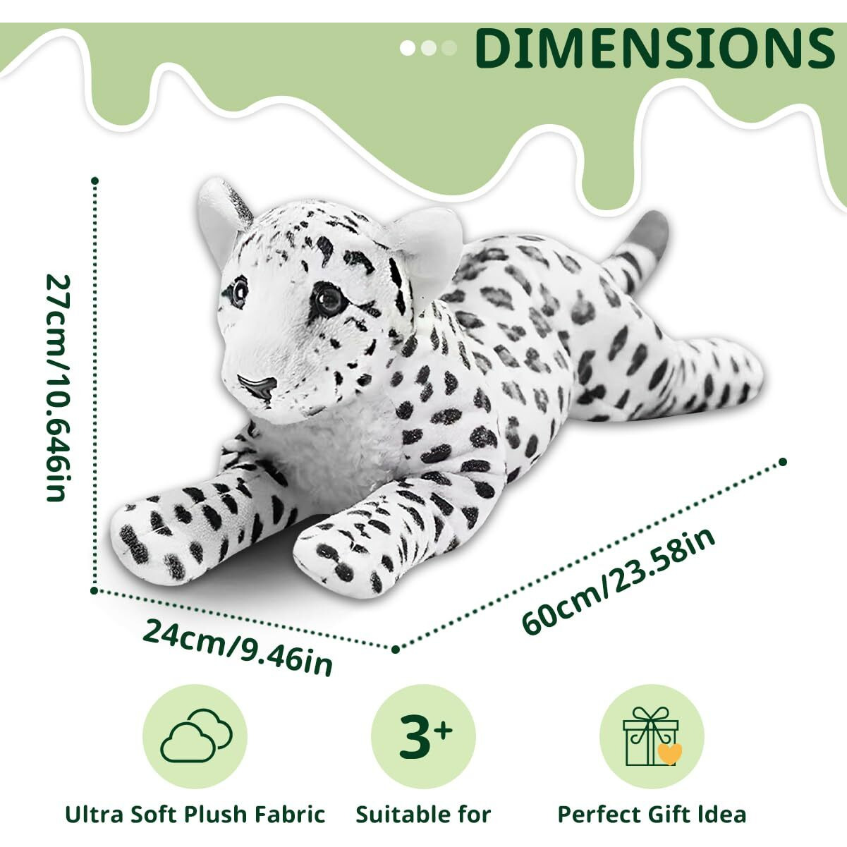 Vyusit Snow Leopard Plush Giant White Snow Leopard Stuffed Animals Large Cute Soft Realistic Plush Toys Birthday For Girls Kids 24""