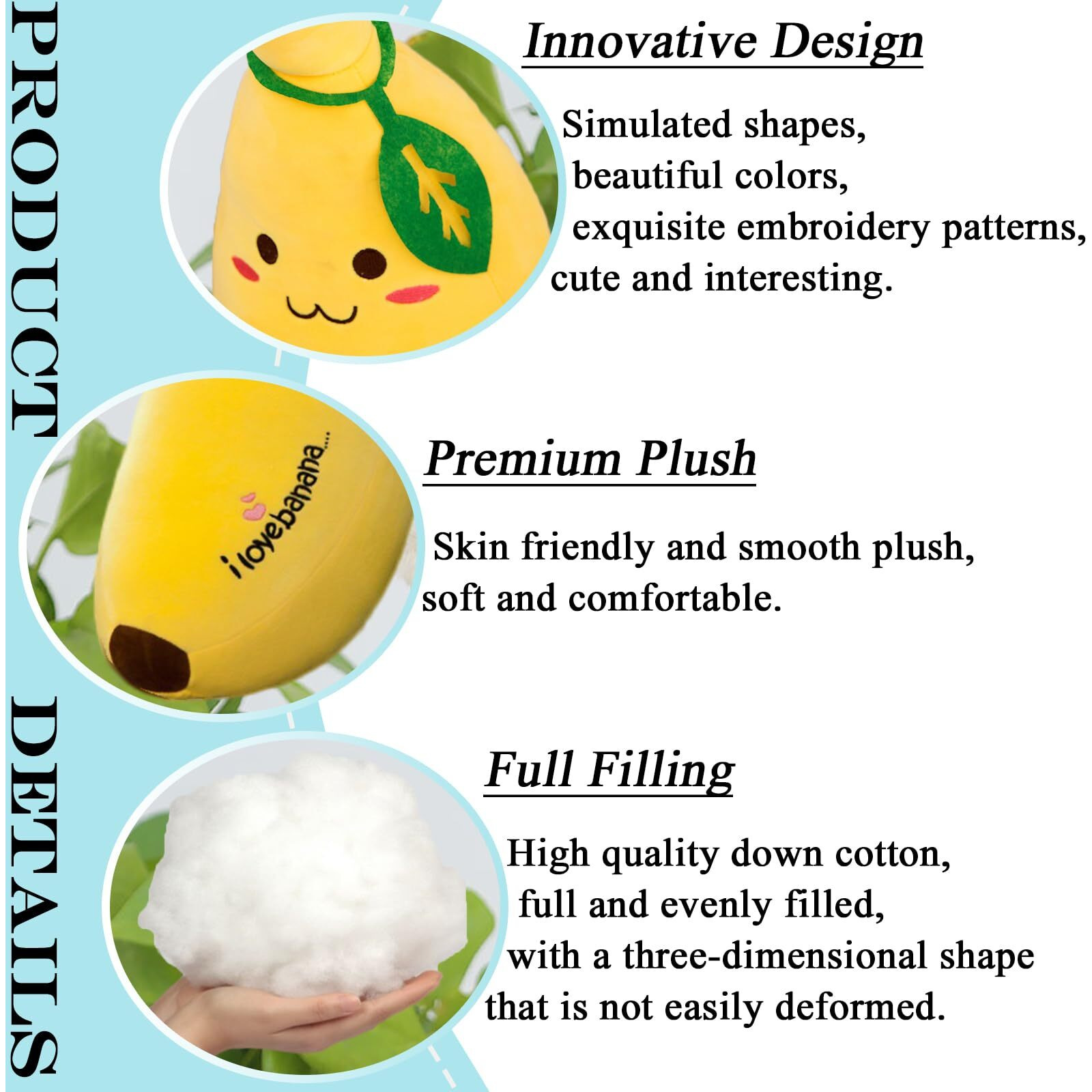 Zhidiloveyou Banana Plush Pillow Stuffed Banana Plushie Cute Fruit Toy For Kids, 27.5 Inch