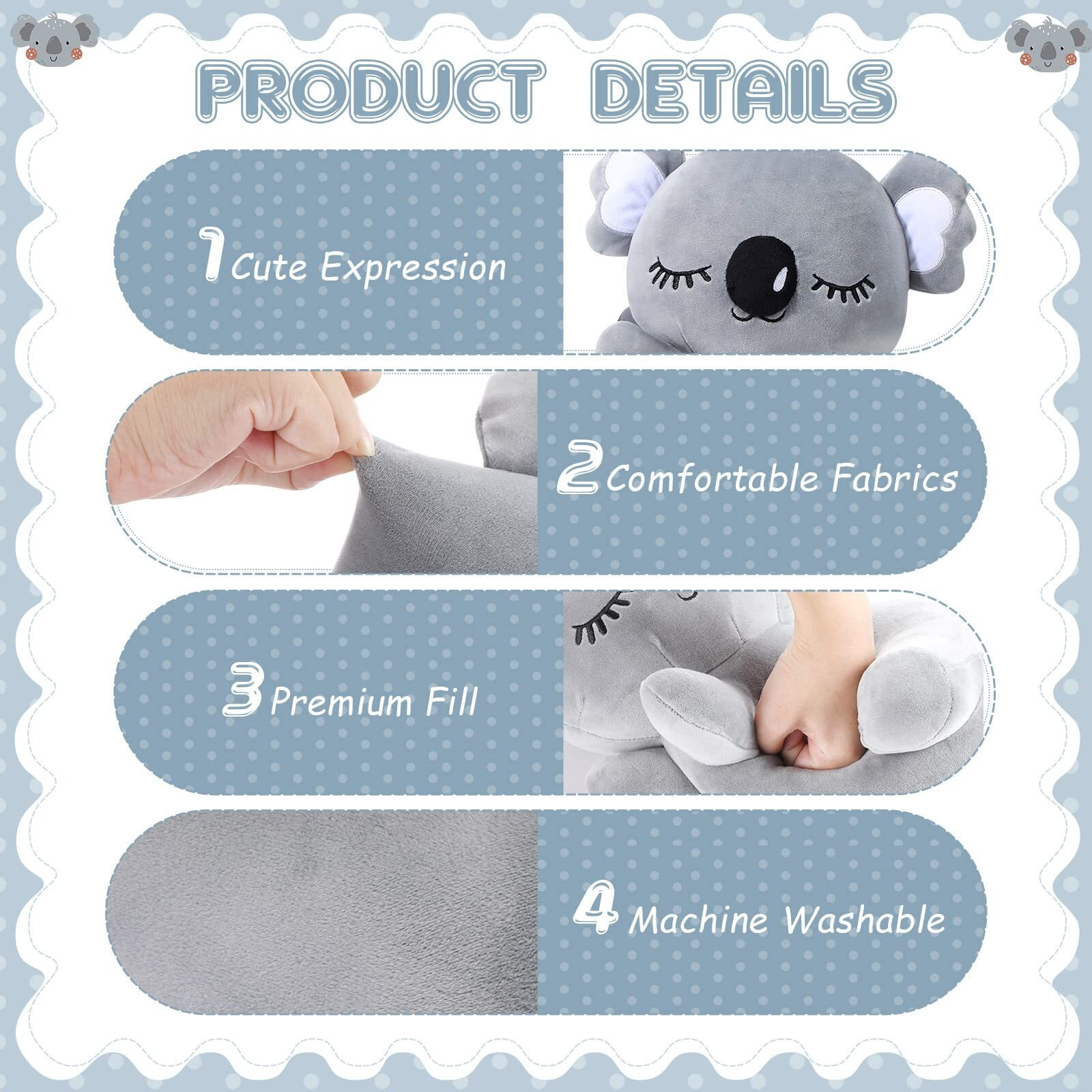 Queekay 13.8 Inch Cute Koala Stuffed Animal Creative Koala Gifts Animal Plush Pillow Stuffed Toy For Clever Boy's And Girl's Room Decor