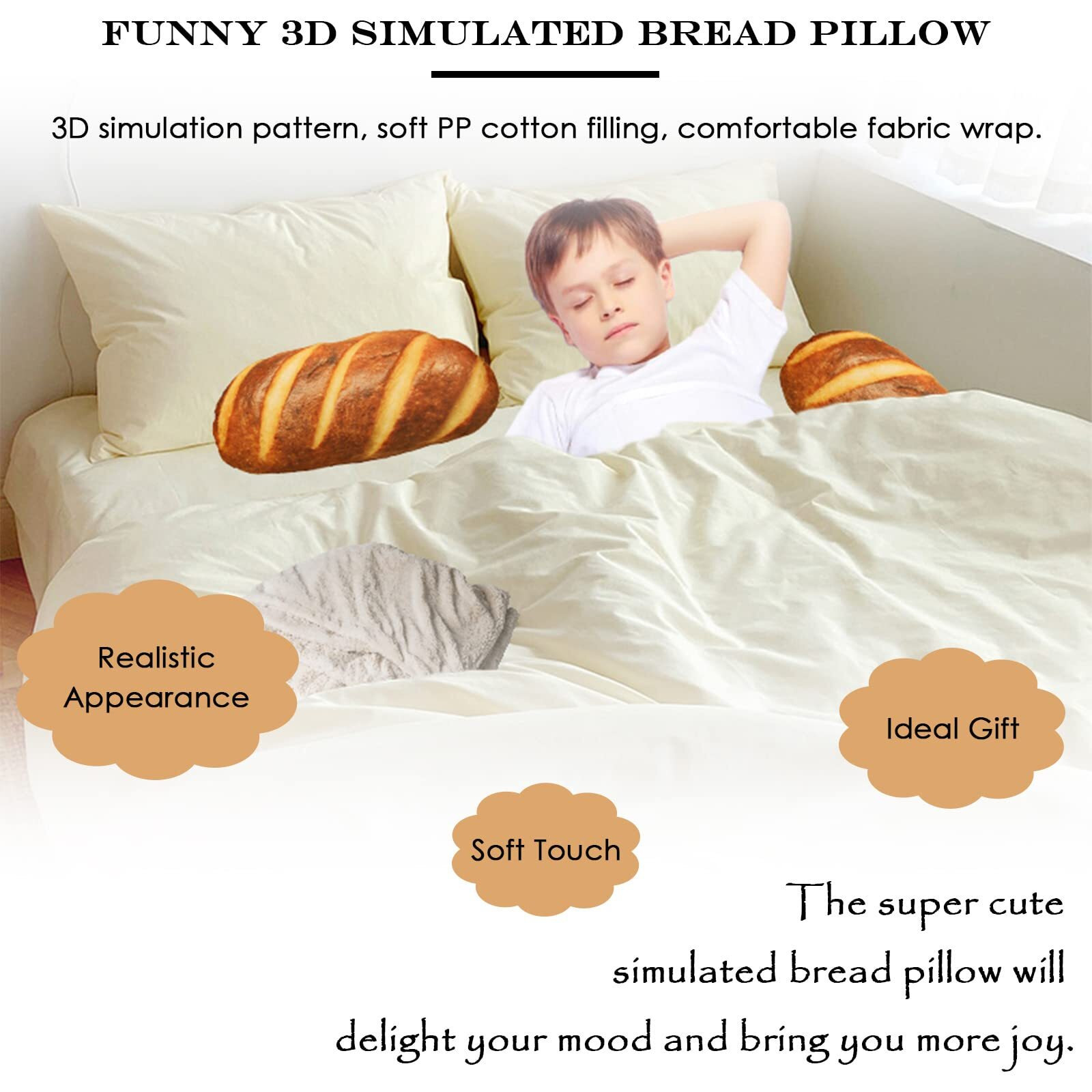 Zhidiloveyou Bread Pillow Funny Stuffed Bread Shaped Pillow Toy Gift For Kids Adults, 15.7 In
