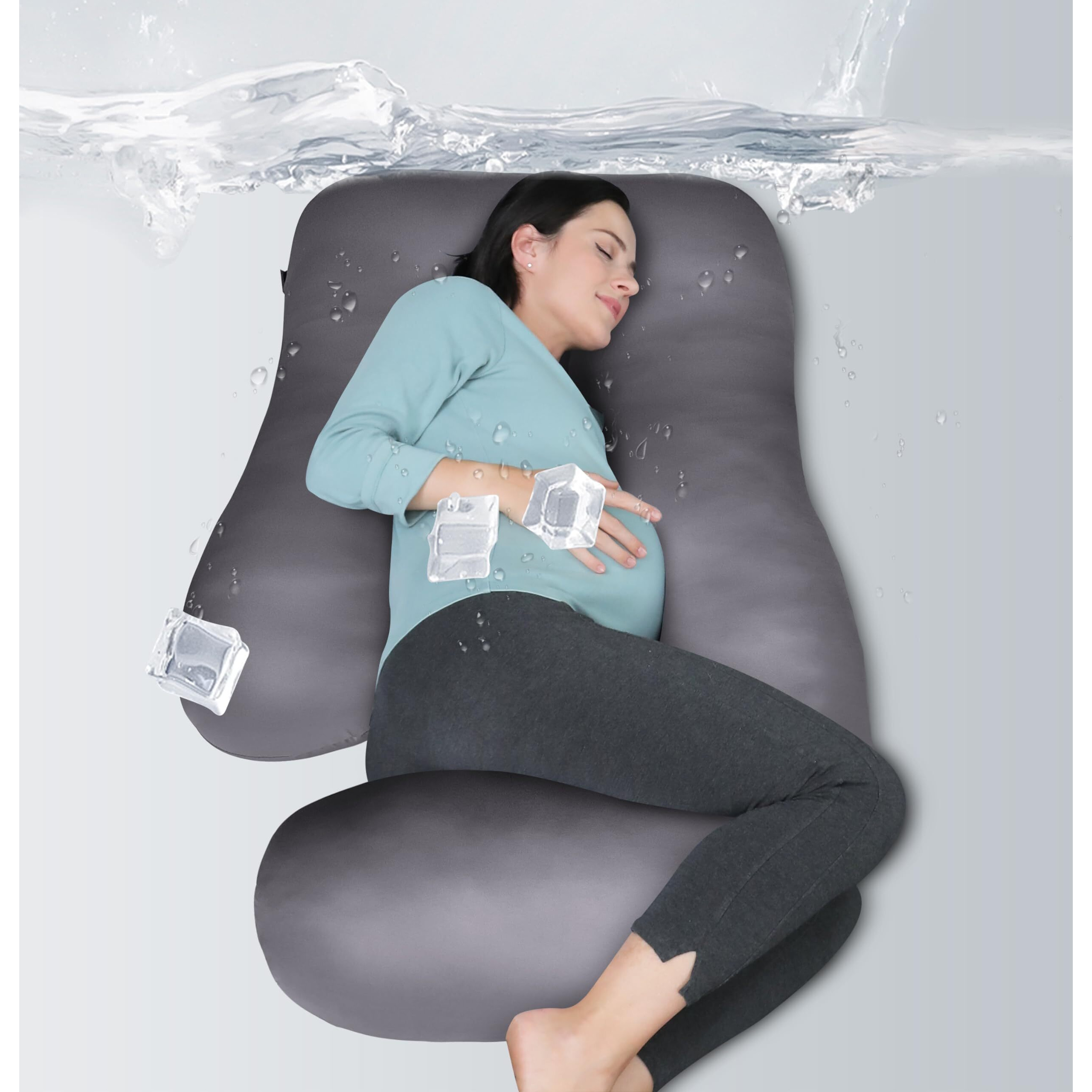 Moon Park Pregnancy Pillows For Sleeping - U Shaped Full Body Maternity Pillow With Removable Cover - Support For Back, Legs, Belly, Hips - 57 Inch - Dark Grey - Cooling Cover