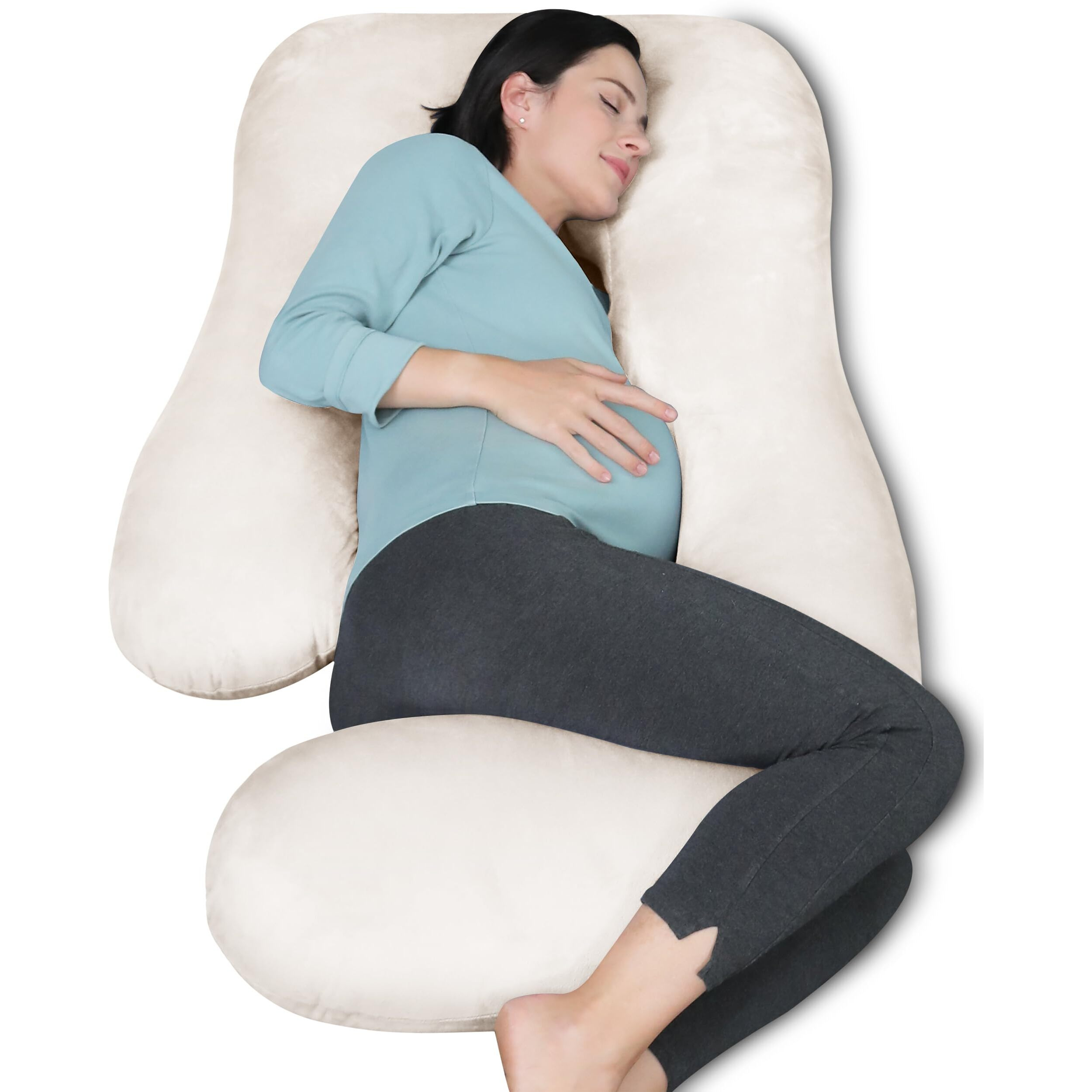 Moon Park Pregnancy Pillows For Sleeping - U Shaped Full Body Maternity Pillow With Removable Cover - Support For Back, Legs, Belly, Hips - 65 Inch - Ivory