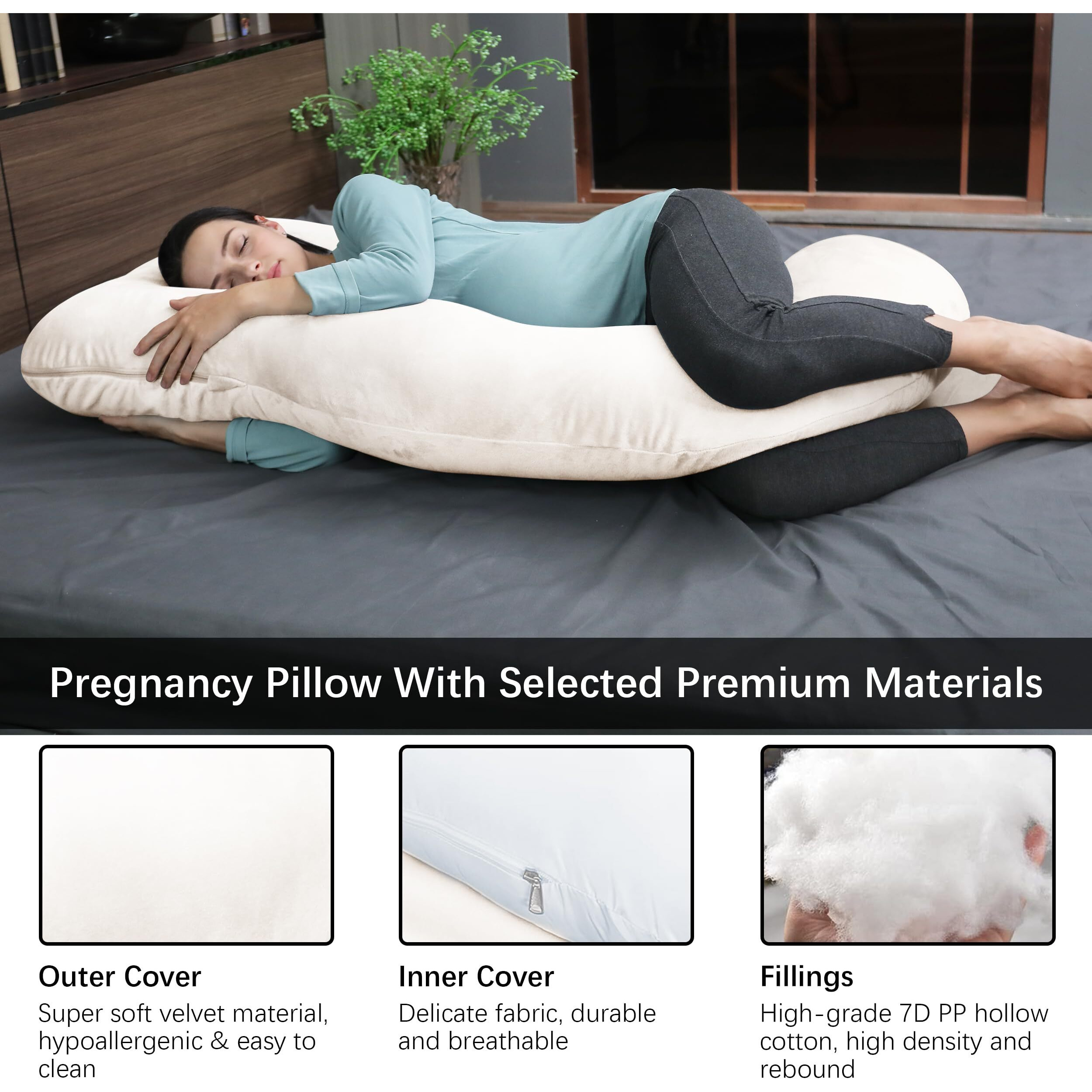 Moon Park Pregnancy Pillows For Sleeping - U Shaped Full Body Maternity Pillow With Removable Cover - Support For Back, Legs, Belly, Hips - 65 Inch - Ivory
