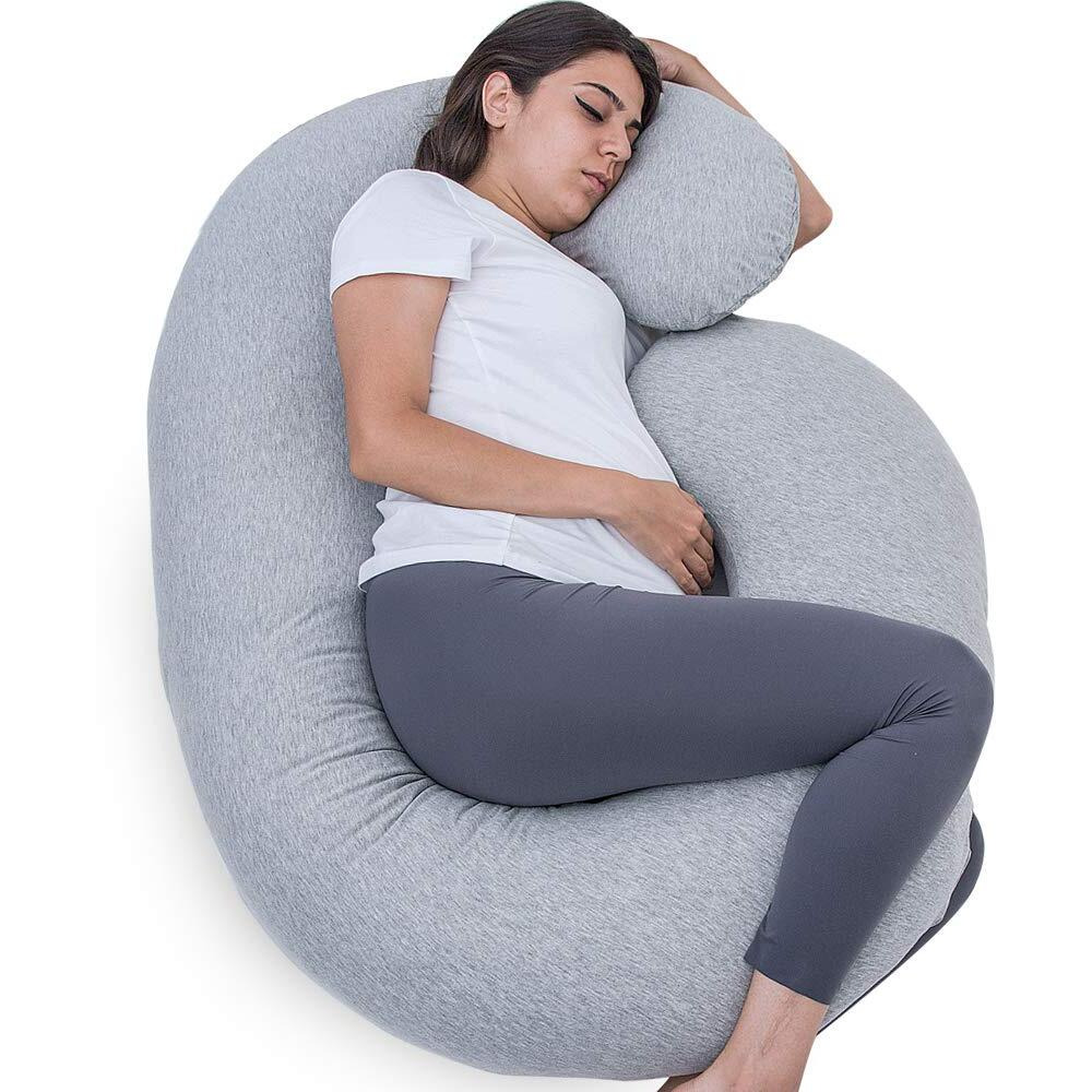 1 Middle One Pregnancy Pillow, C Shaped Full Body Pillow For Maternity Support, Pregnant Women Sleeping Pillow With Jersey Cover (Light Grey)