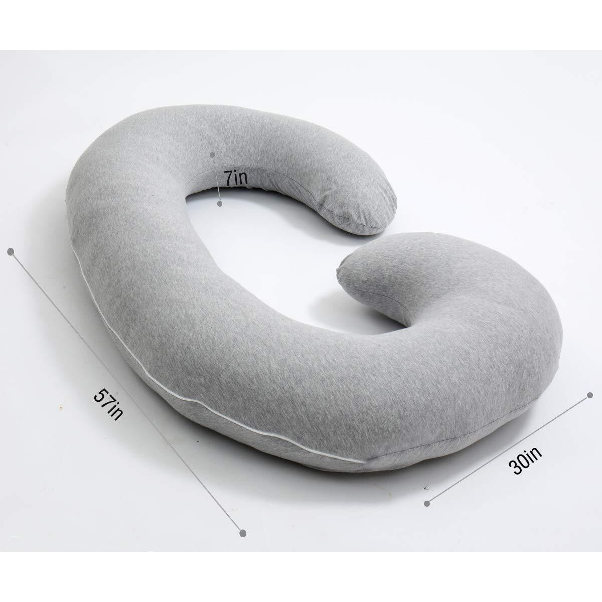 1 Middle One Pregnancy Pillow, C Shaped Full Body Pillow For Maternity Support, Pregnant Women Sleeping Pillow With Jersey Cover (Light Grey)