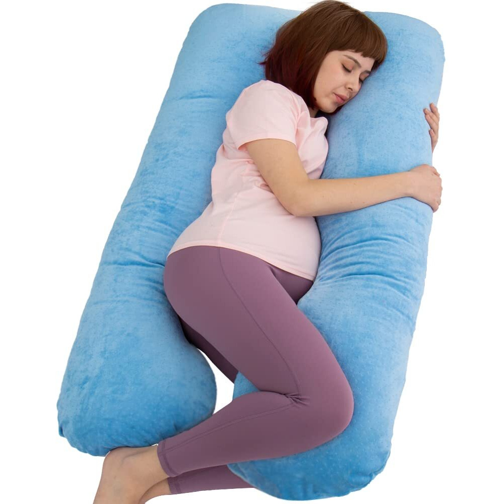Moon Pine Pregnancy Pillow, U Shaped Full Body Pillow For Maternity Support, Sleeping Pillow With Cover For Pregnant Women (Blue)