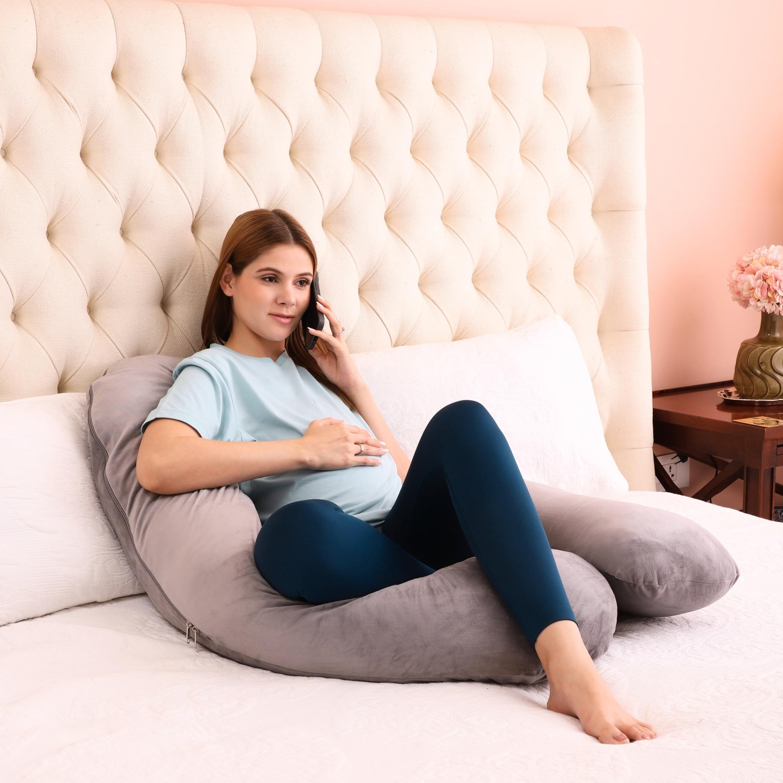 Rely+ Gynaecologist-Recommended Detachable U-Shaped Maternity Pillow - Full Body Support For Sleeping, Unbreakable Zipper, Removable Cover, Ideal For Legs, Belly, Back & Side Sleeping, Grey