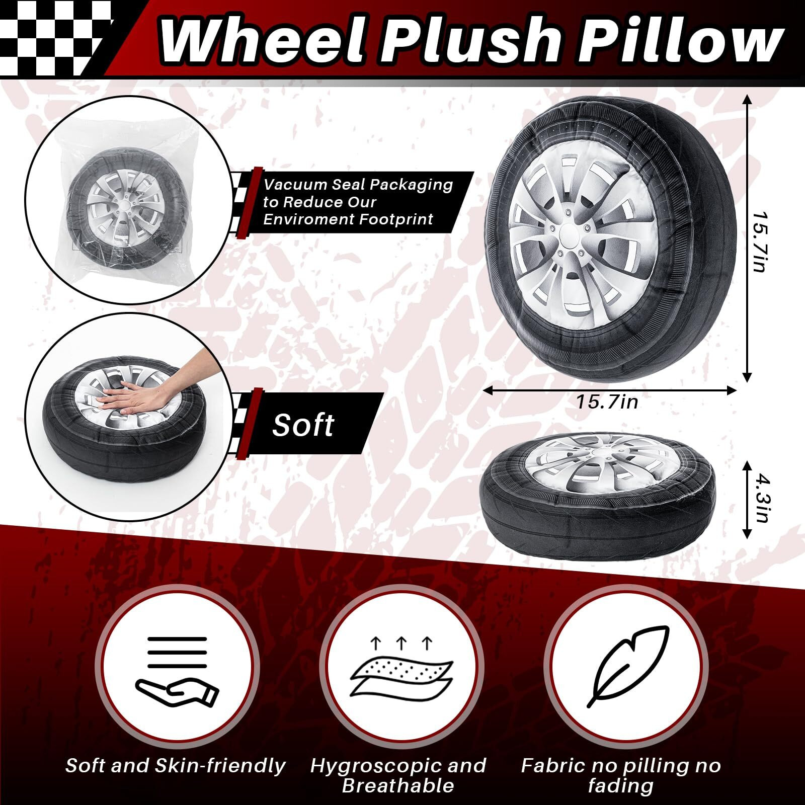 Meooeck 15.7 Inch 3D Simulation Wheel Plush Pillow Car Tire Pillow Big Soft Chunky Tire Sofa Toy Flexible Seating For Boys Classroom Elementary Funny Race Bedroom Birthday Party Decor Gift (Modern)
