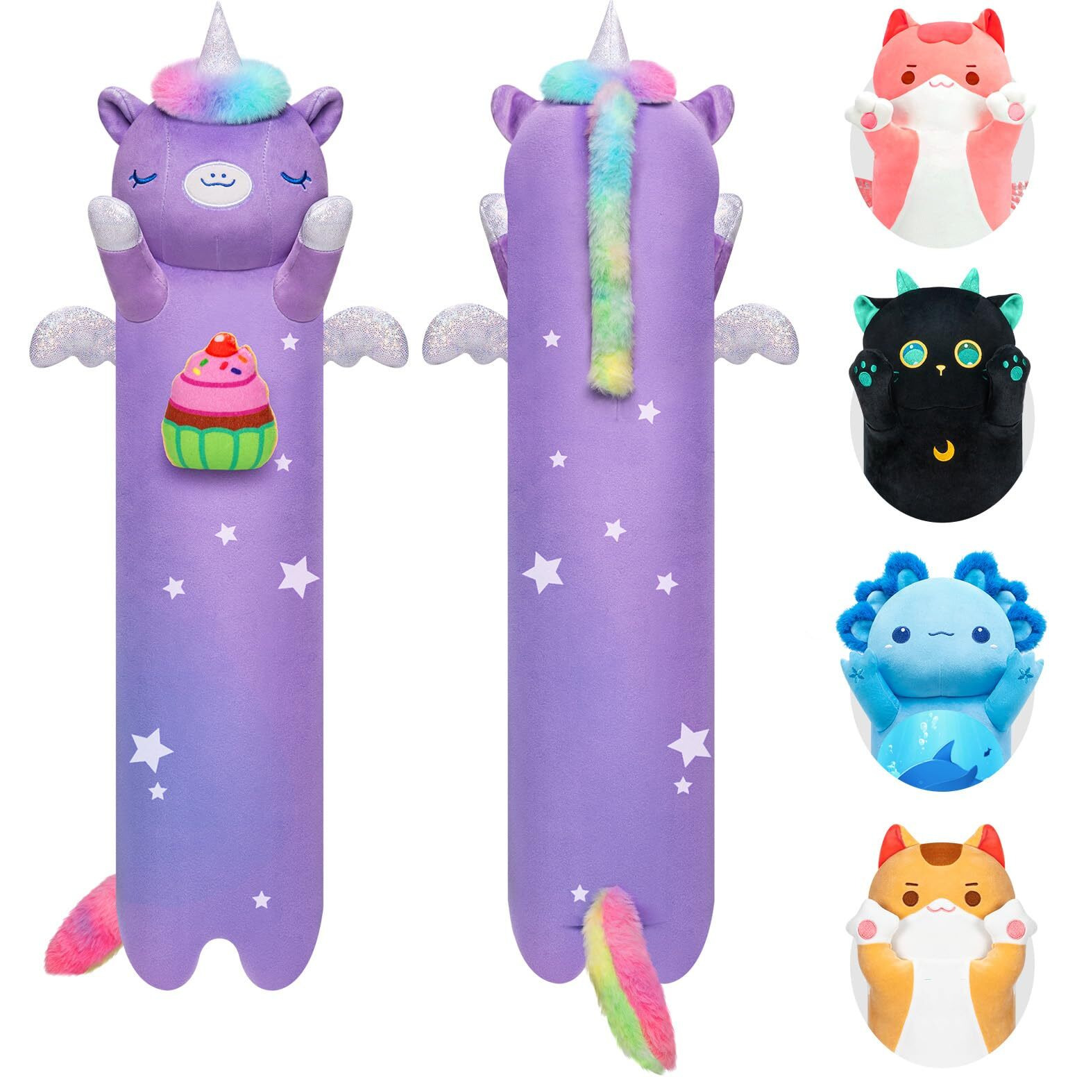 Long Unicorn Plush Body Pillow - Cute Unicorn Plushies Soft Stuffed Animal, Extra-Long Cuddle Pillow, Gift For Kids & Girls 20"" (Small)