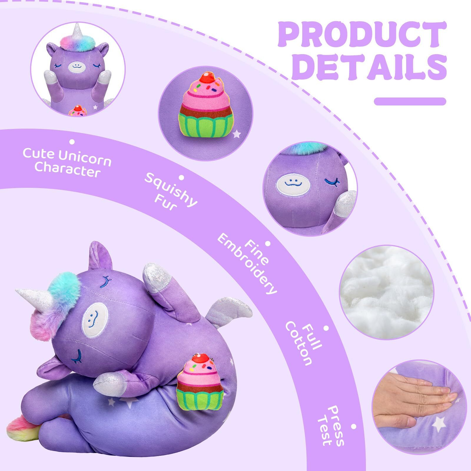 Long Unicorn Plush Body Pillow - Cute Unicorn Plushies Soft Stuffed Animal, Extra-Long Cuddle Pillow, Gift For Kids & Girls 20"" (Small)